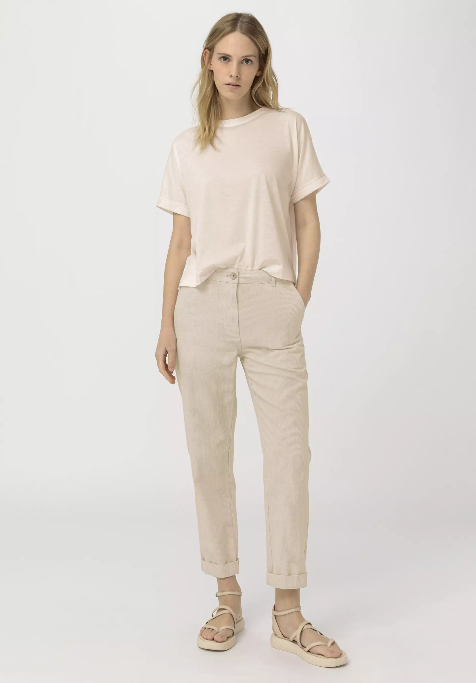 Organic cotton trousers with linen - 0