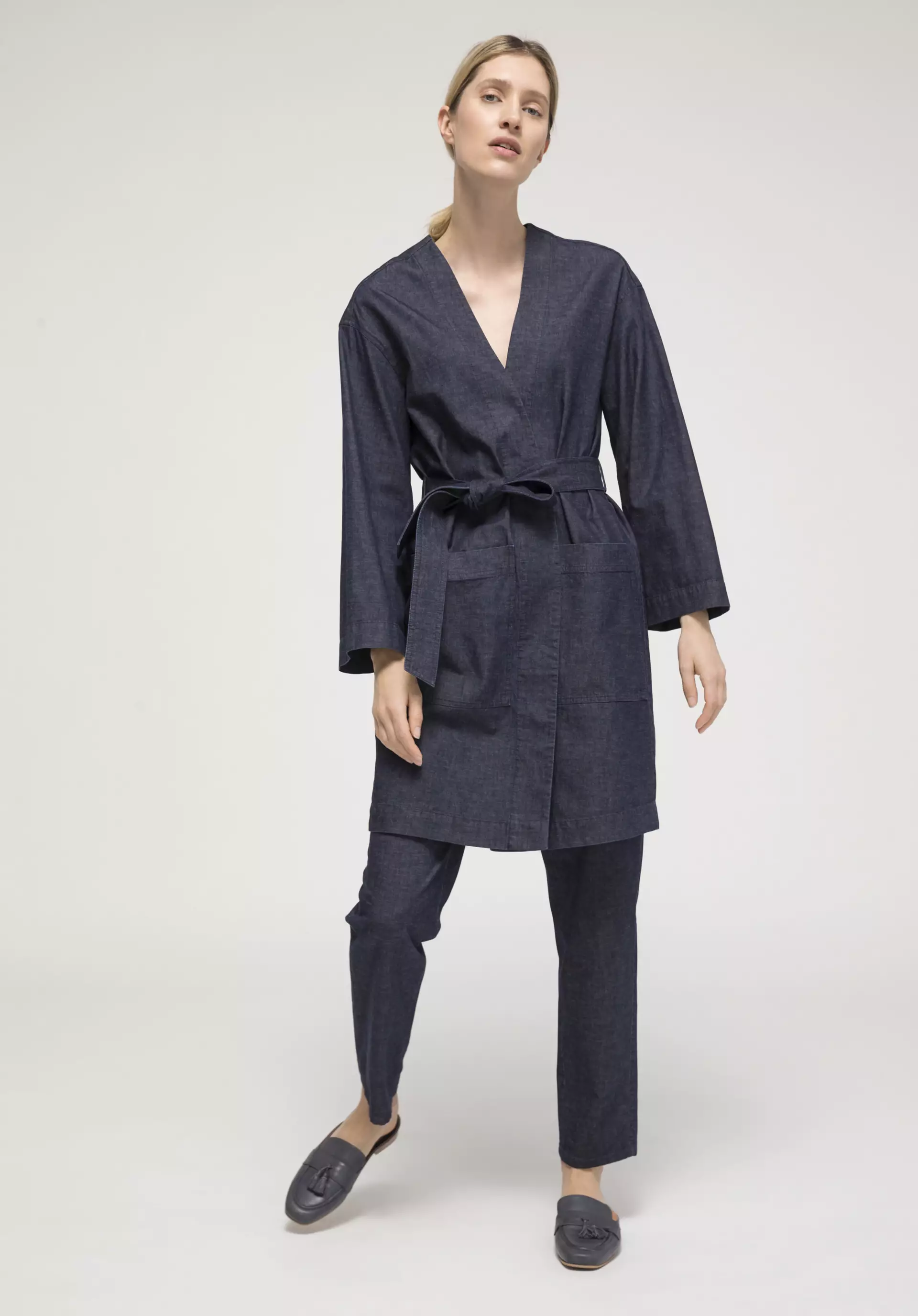 Denim Bio-Baumwolle Kimono mit Light 51876 aus Leinen