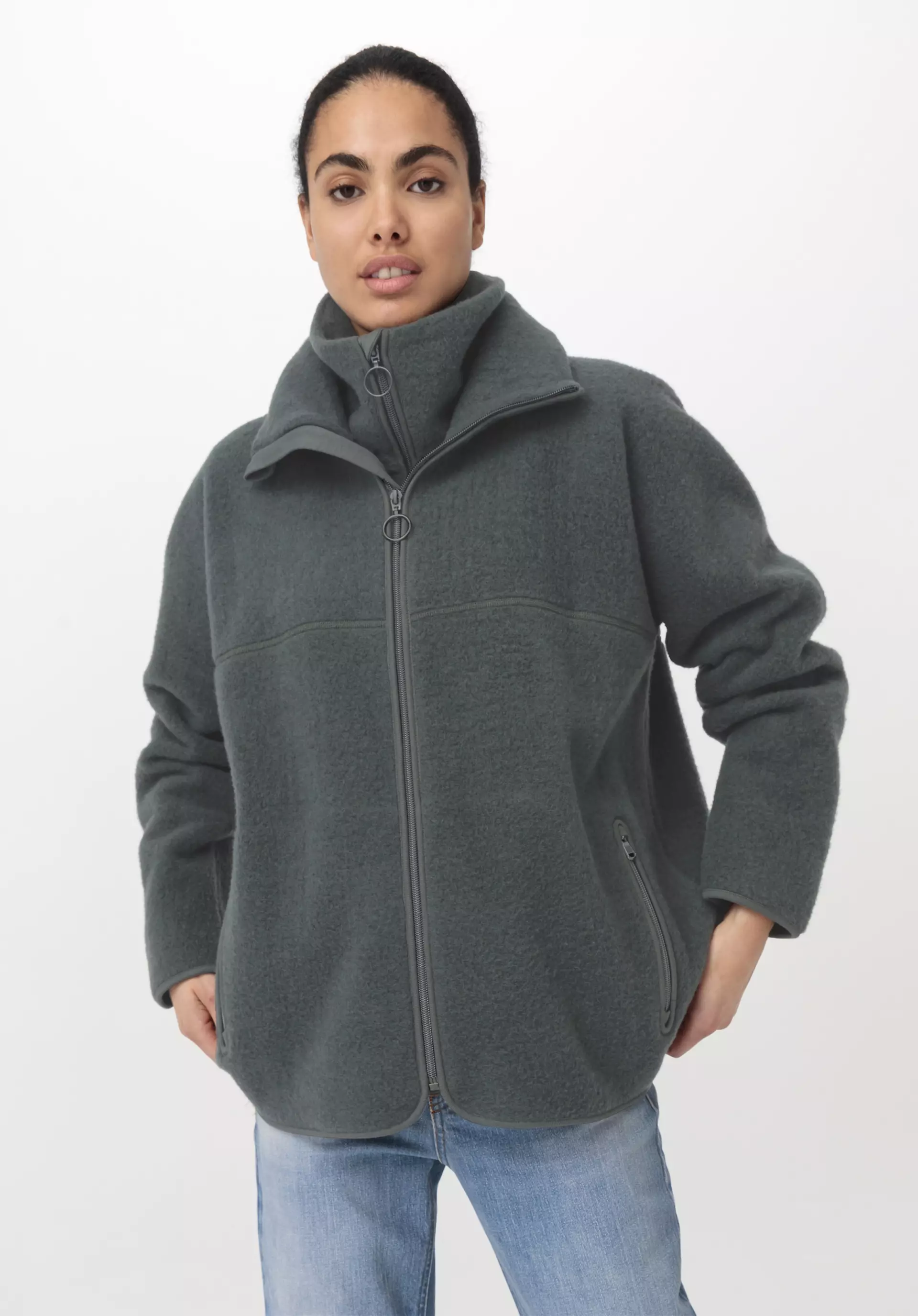 Organic Thick Wool Fleece Hooded Women's Jacket