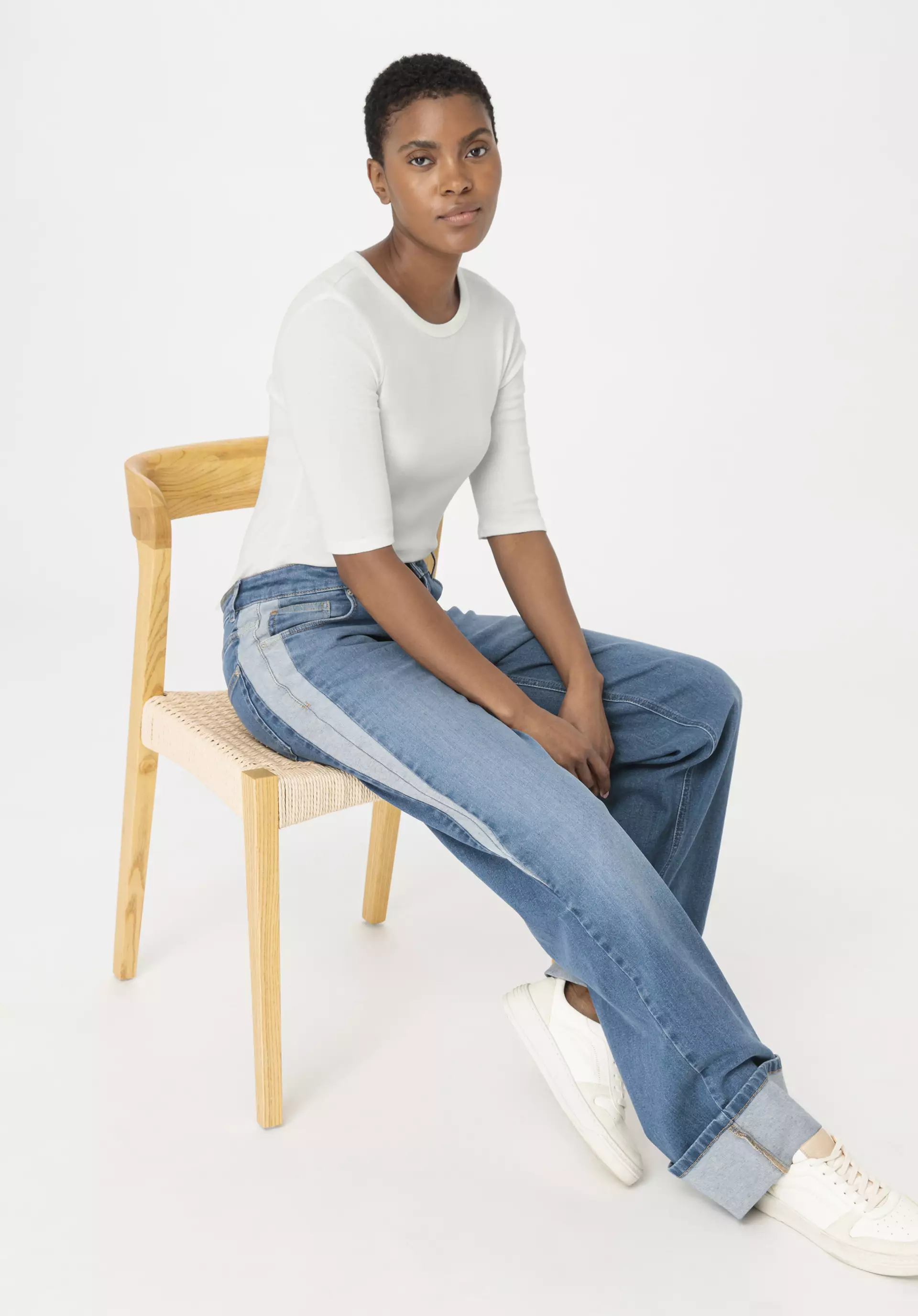 Jeans Patchwork High Waist Wide Leg Relaxed aus Bio-Denim - 0