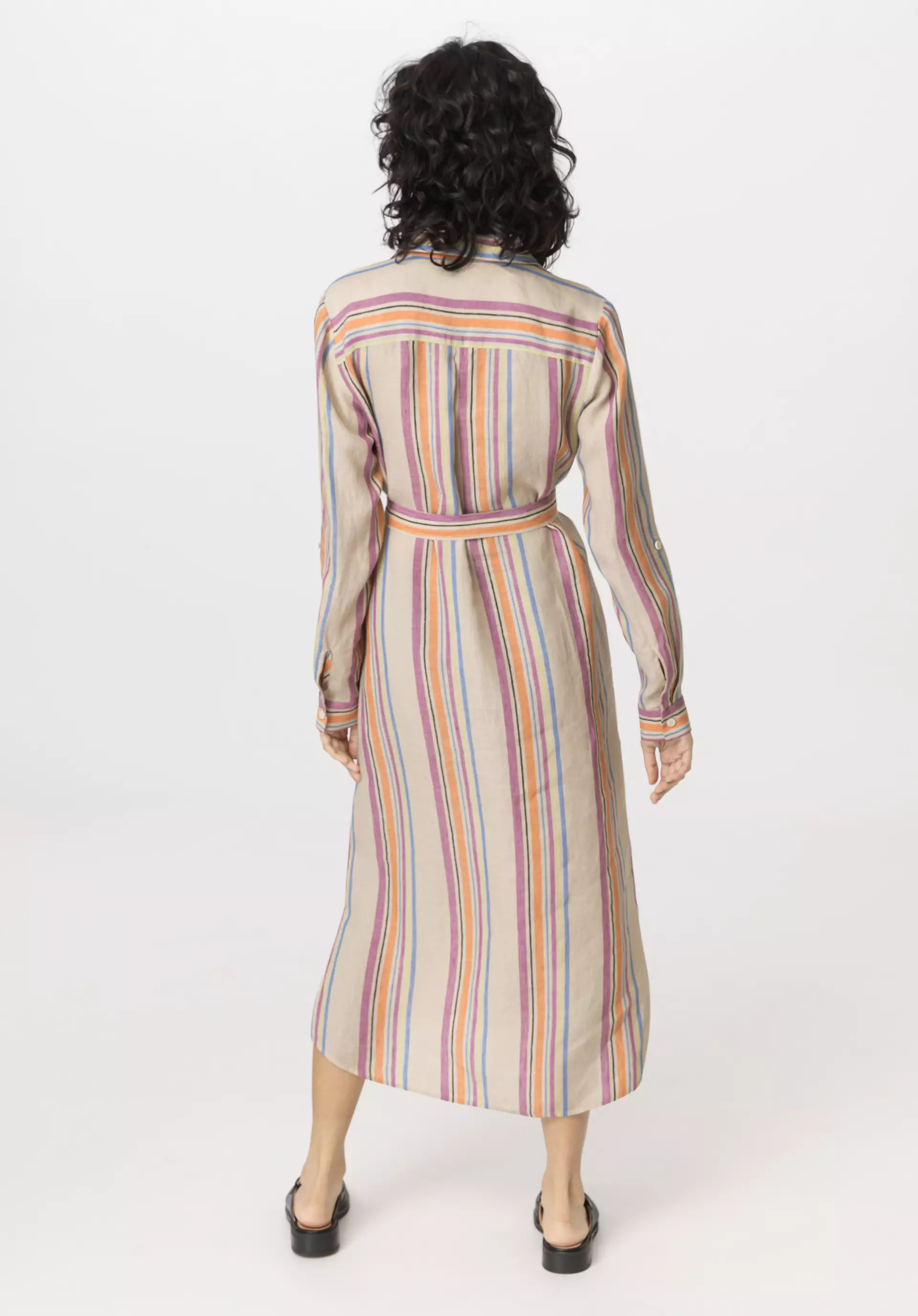 Striped midi relaxed dress made of pure linen - 2