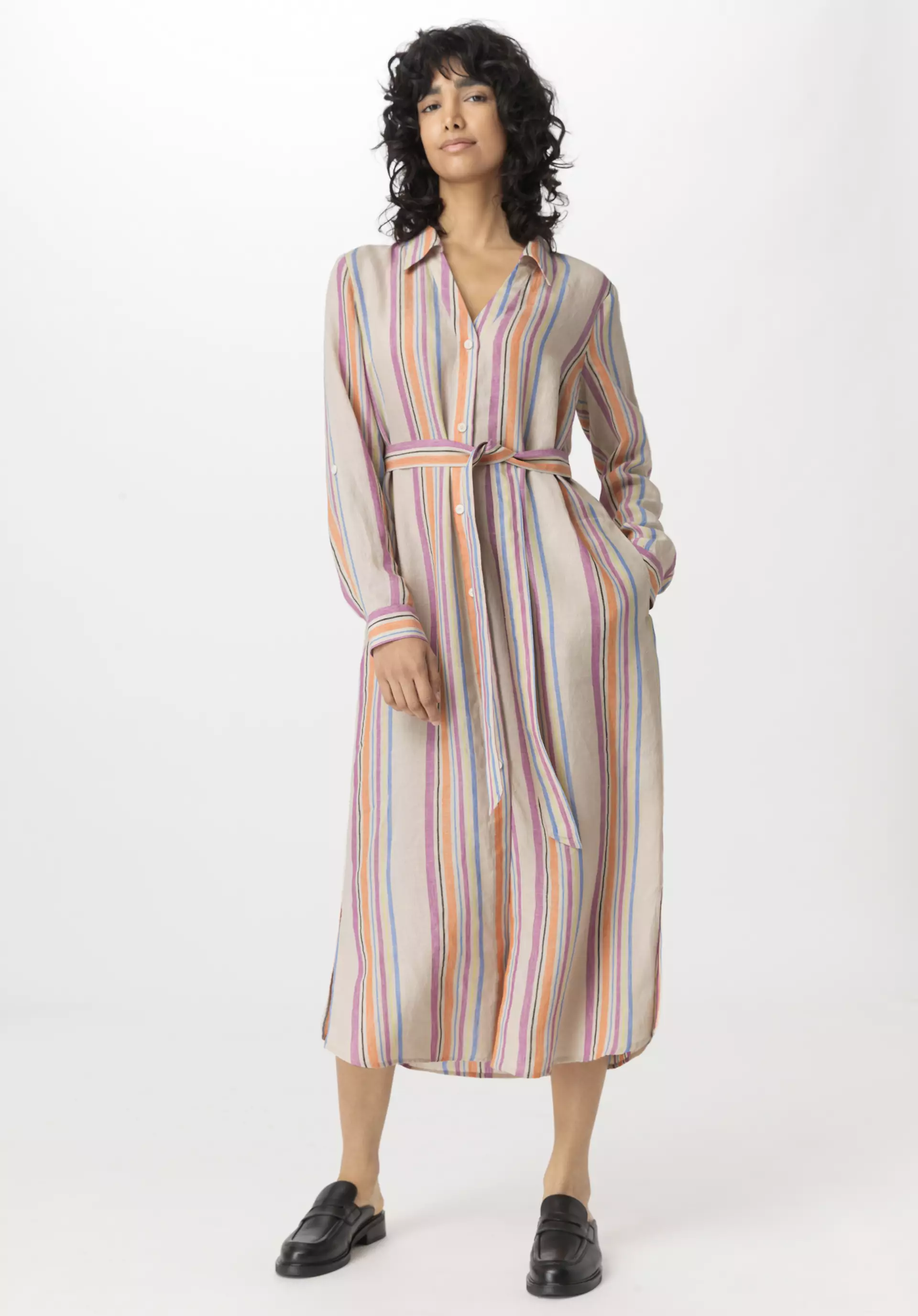 Striped midi relaxed dress made of pure linen - 3