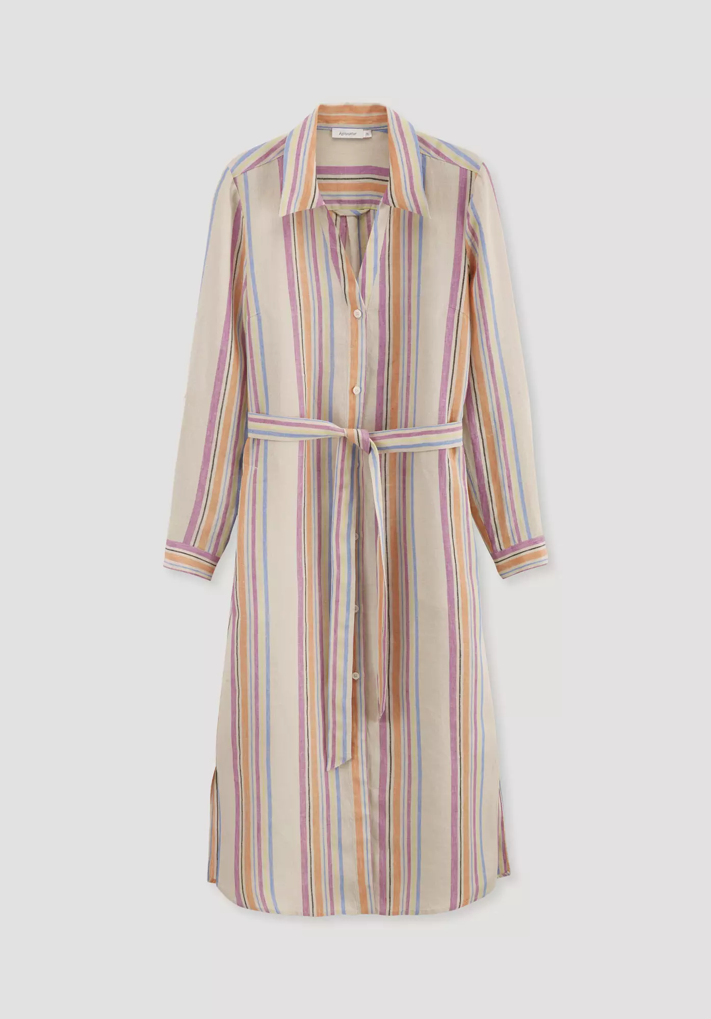 Striped midi relaxed dress made of pure linen - 4