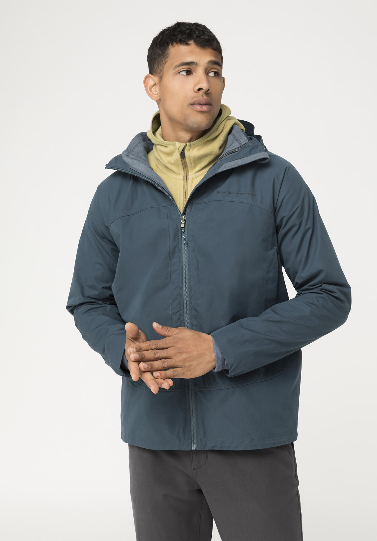 hessnatur 3-in-1 Jacke Nature Shell aus Bio-Baumwolle – blau – Größe 48