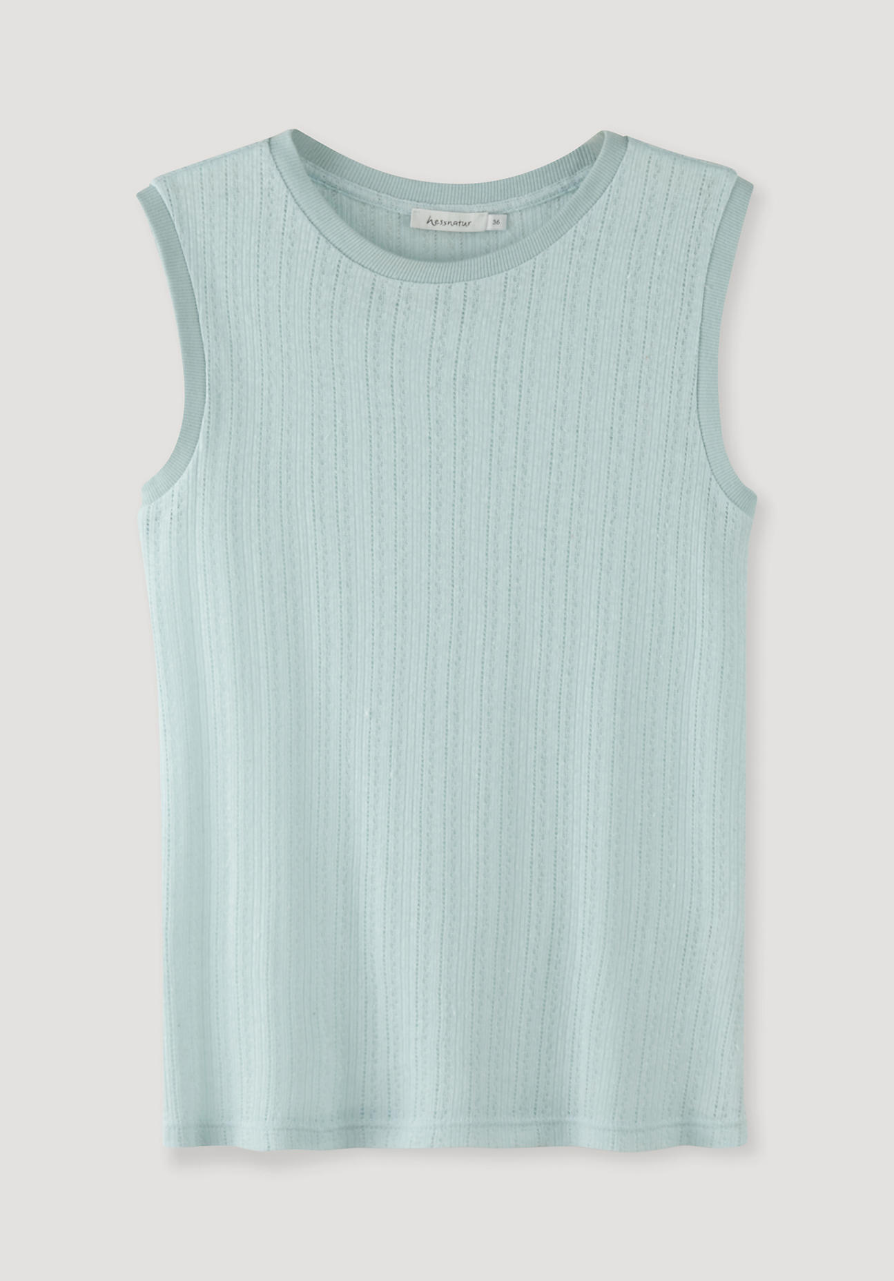 hessnatur Damen Ajour-Top aus Bio-Baumwolle mit Leinen – blau – Größe 44