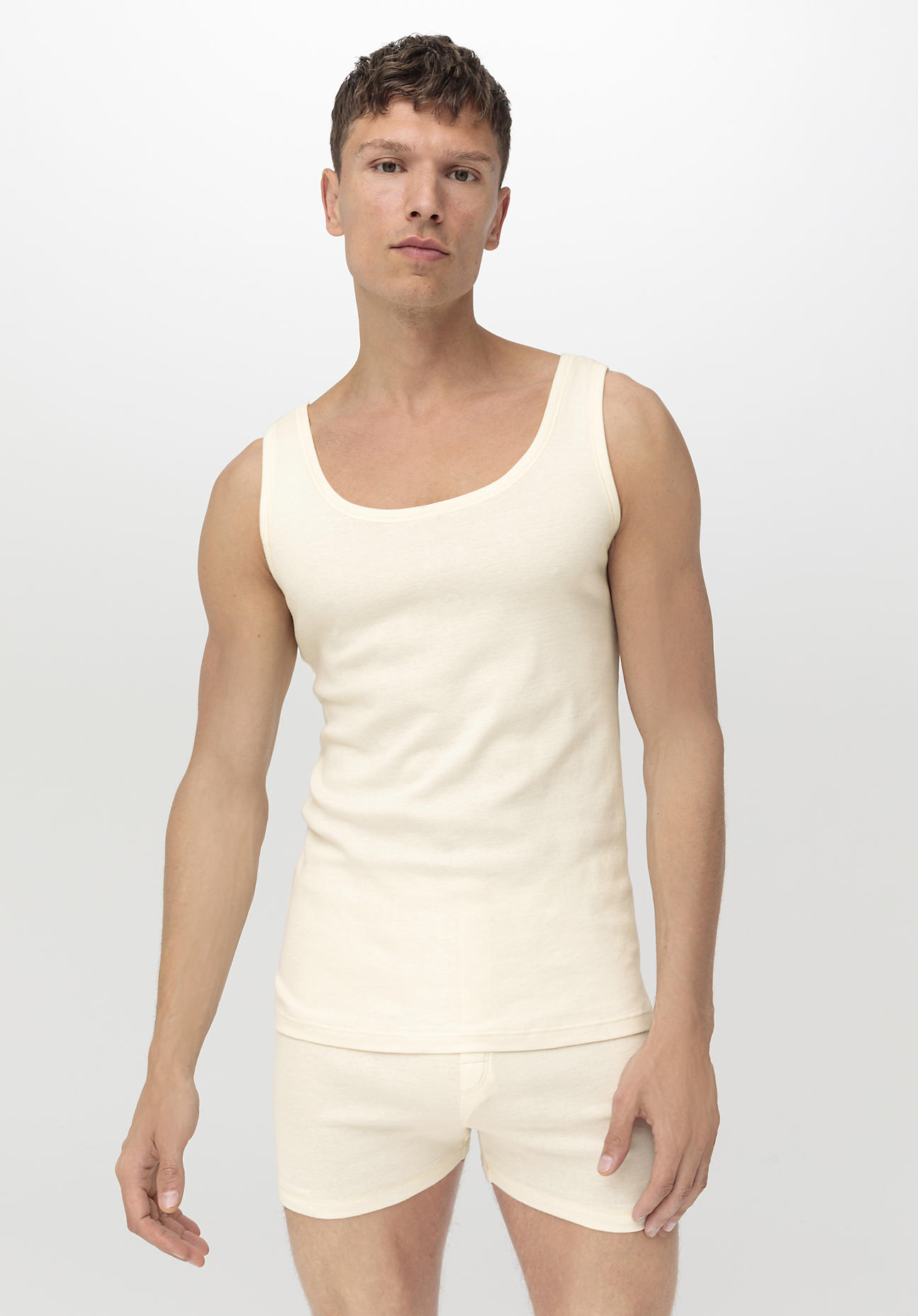 hessnatur Herren Athletic Shirt Fitted 2er Pack PURE NATURE aus Bio-Baumwolle - natur Größe 5 = M