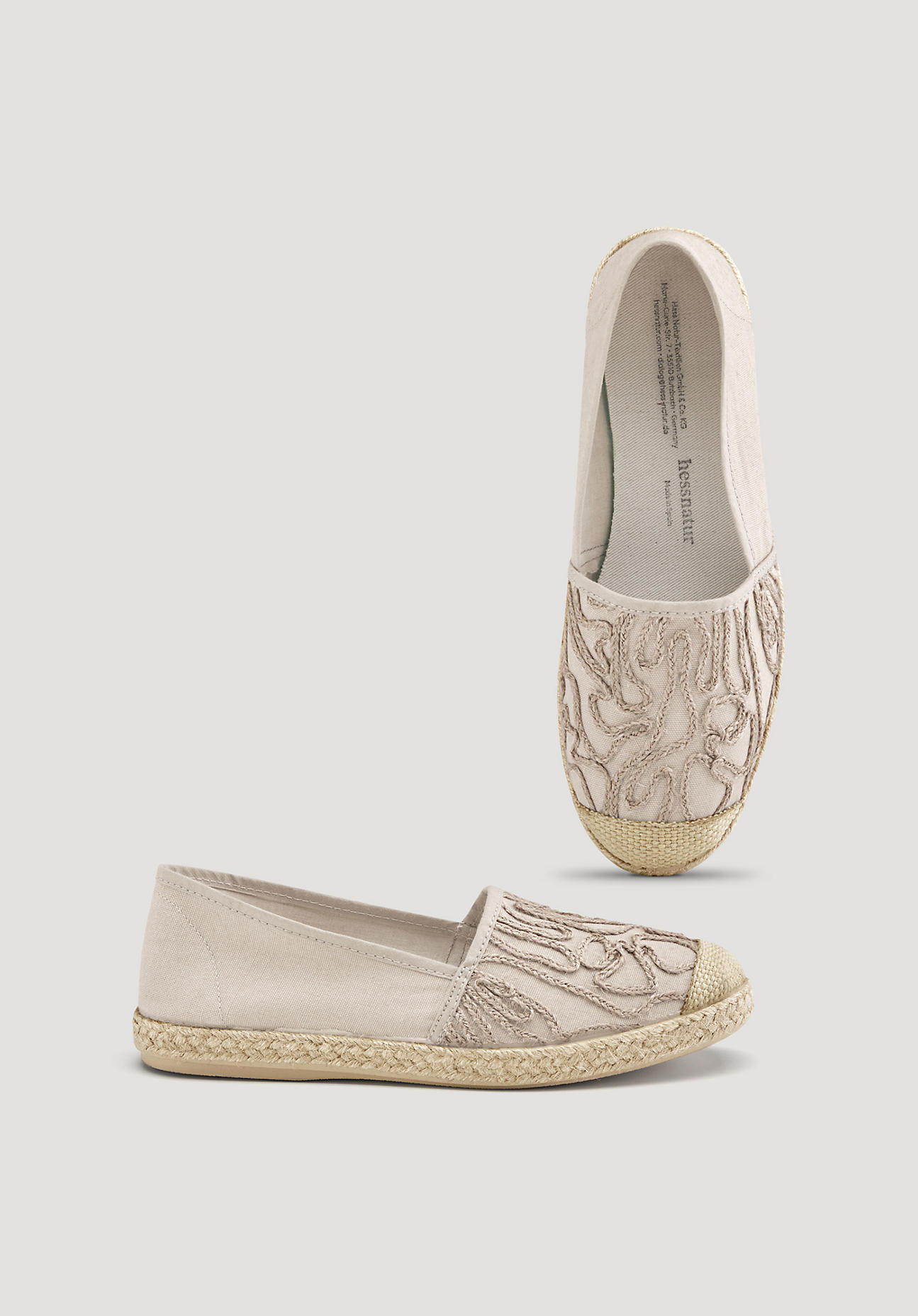 hessnatur Damen Bestickte Espadrilles mit Bio-Baumwolle - beige Größe 42