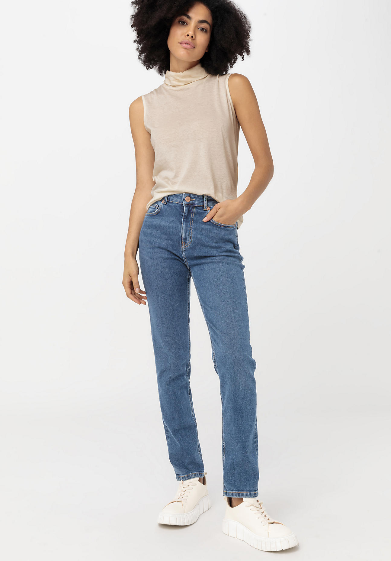 hessnatur Damen BetterRecycling Jeans High Rise Slim Fit aus Bio-Denim – blau – Größe 26/32