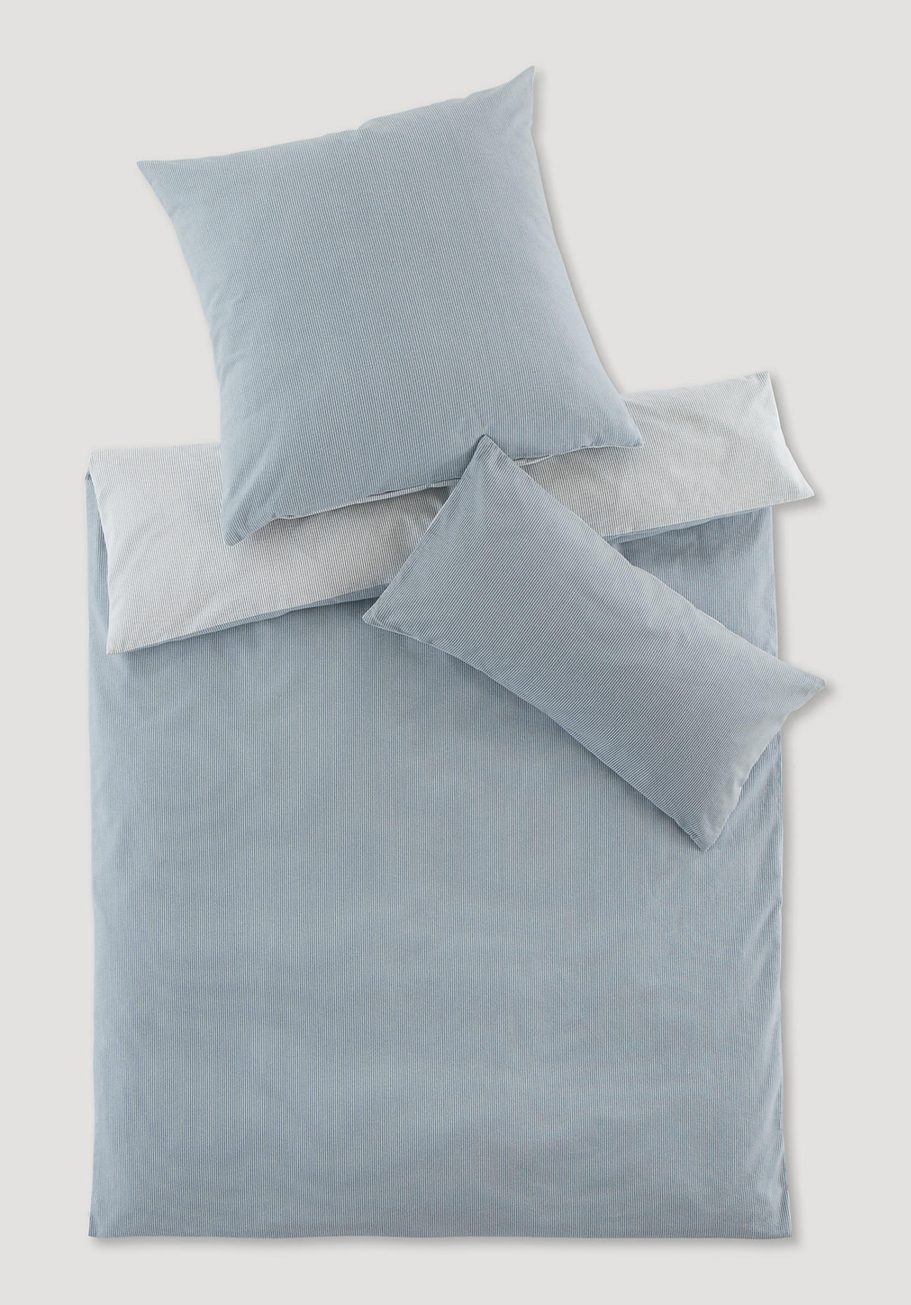 hessnatur Biber Wendebettwäsche-Set Streifen aus Bio-Baumwolle - blau Größe 155x220+80x80 cm