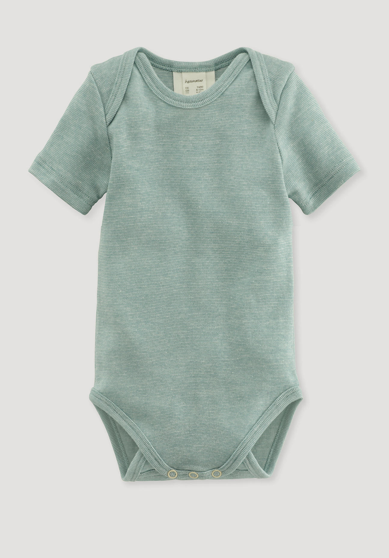 hessnatur Baby Body Kurzarm Slim aus Bio-Baumwolle mit Bio-Merinowolle und Seide - grün Größe 86/92