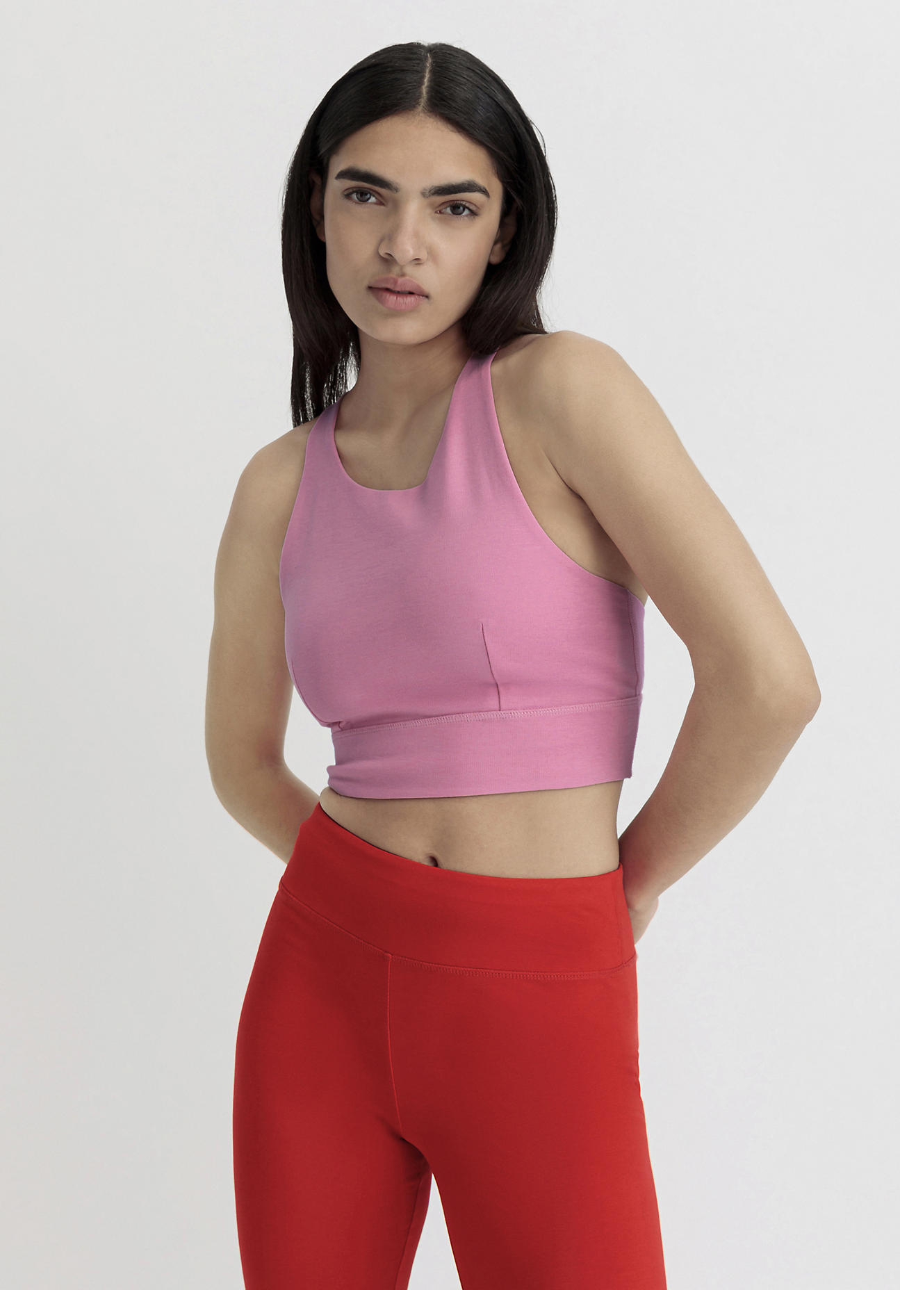 hessnatur Loungewear Bustier Fitted Highneck ACTIVE LIGHT aus Bio-Baumwolle - rosa Größe 44