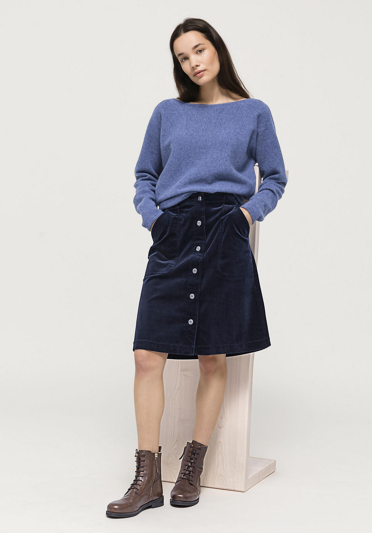 hessnatur Damen Cord Rock aus Bio-Baumwolle - blau - Größe 40