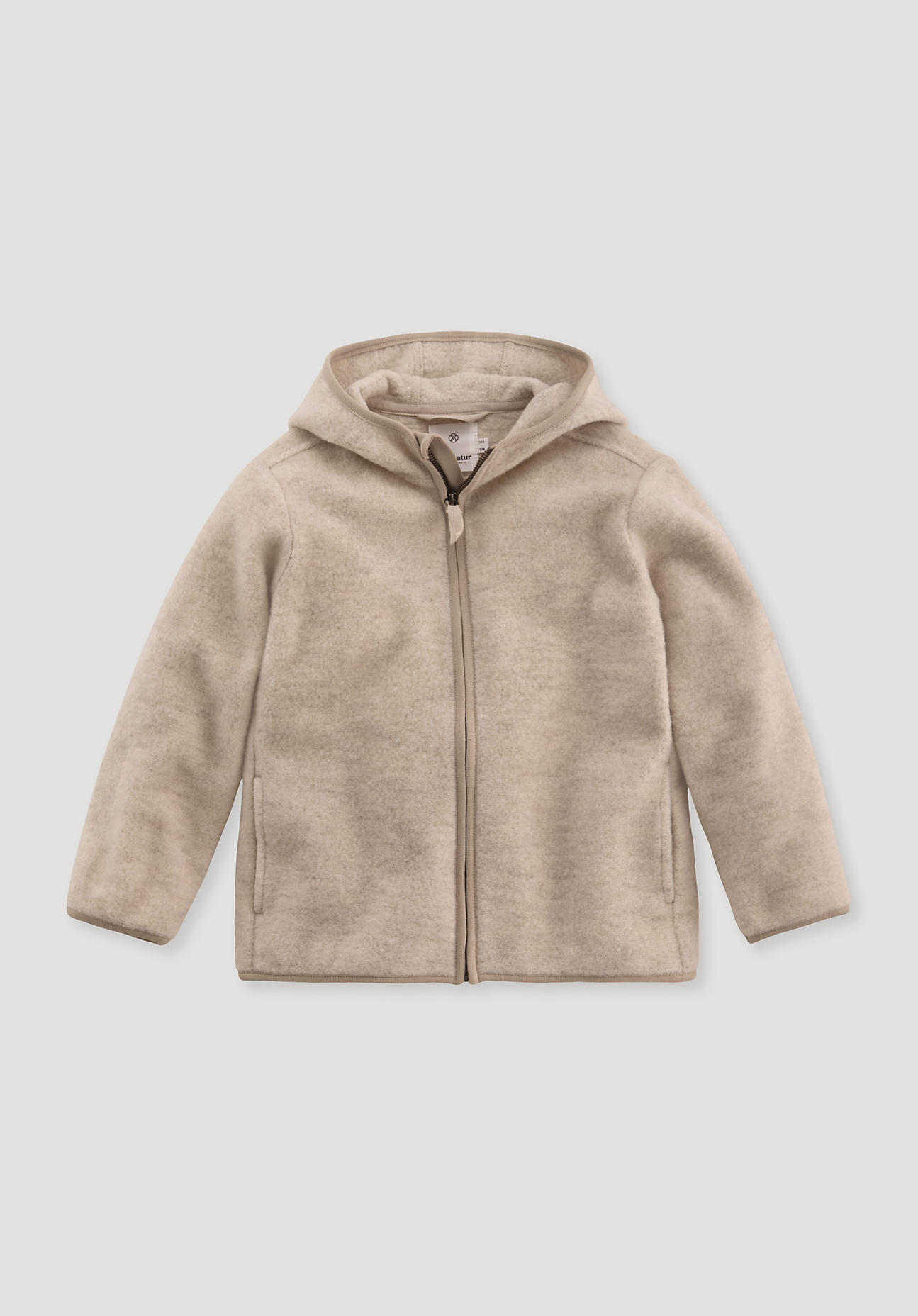 hessnatur Kinder Fleece Jacke Regular aus Bio-Merinowolle mit Bio-Baumwolle - beige Größe 134/140