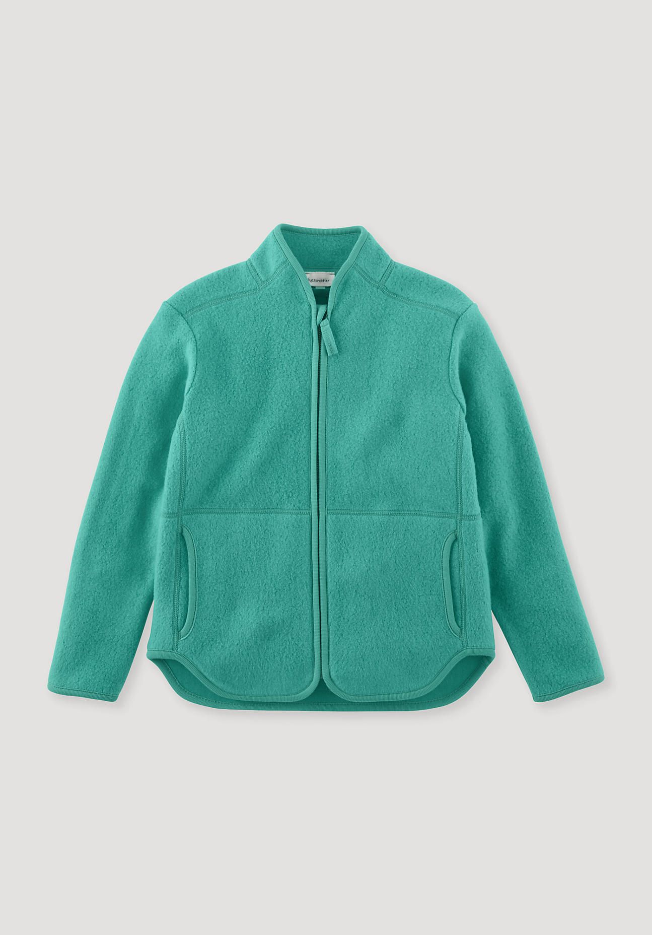 hessnatur Kinder Fleece Jacke Regular aus Bio-Baumwolle - grün Größe 134/140