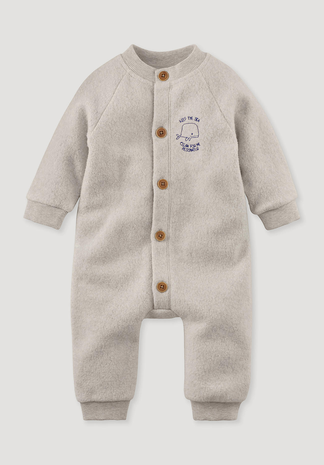 hessnatur Baby Fleece Overall Regular mit Stickerei aus Bio-Baumwolle - beige - Größe 98/104