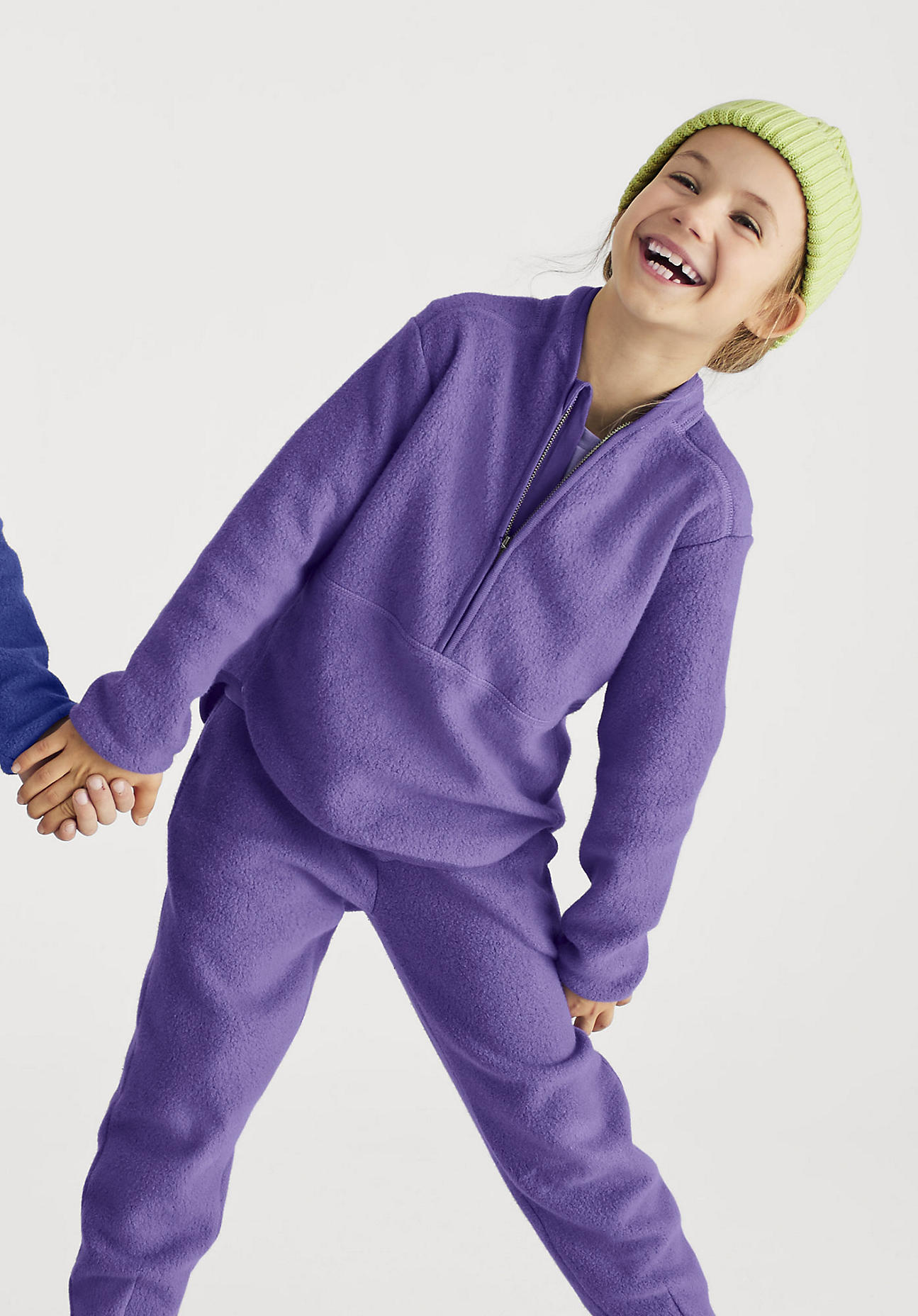 hessnatur Kinder Fleece Troyer Regular aus Bio-Baumwolle - lila - Größe 158/164