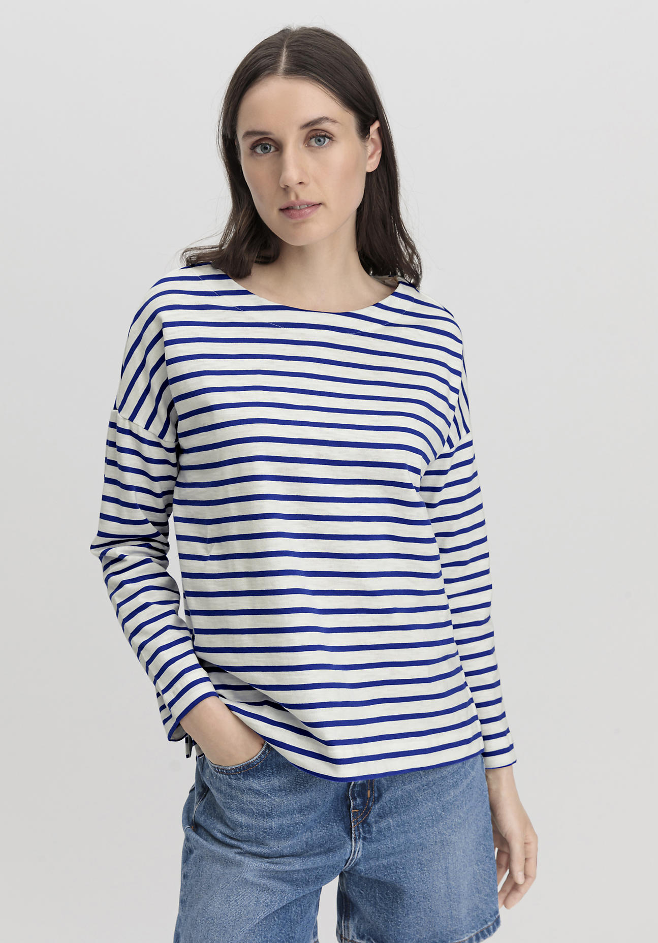 hessnatur Damen Heavy Slub Shirt Oversize aus Bio-Baumwolle - blau - Größe 36