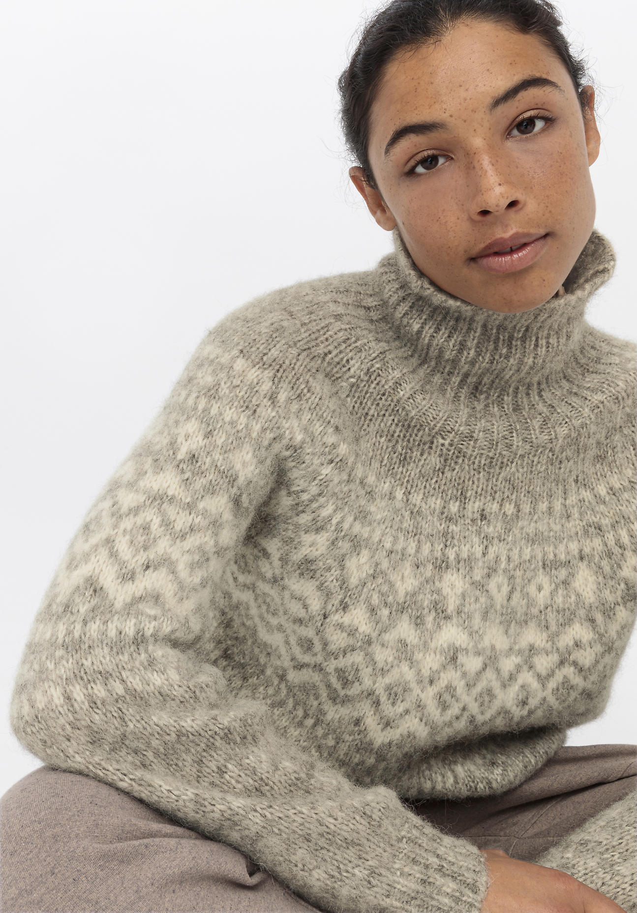 hessnatur Damen Jacquard-Pullover aus Alpaka mit Baumwolle - grau - Größe XS