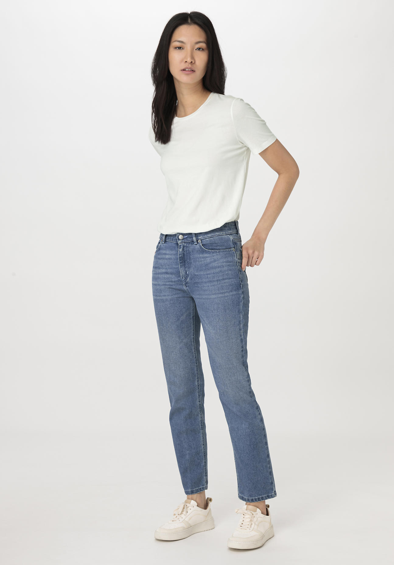 hessnatur Damen Jeans BEA High Rise Straight Cropped aus Bio-Denim - blau Größe 34/30
