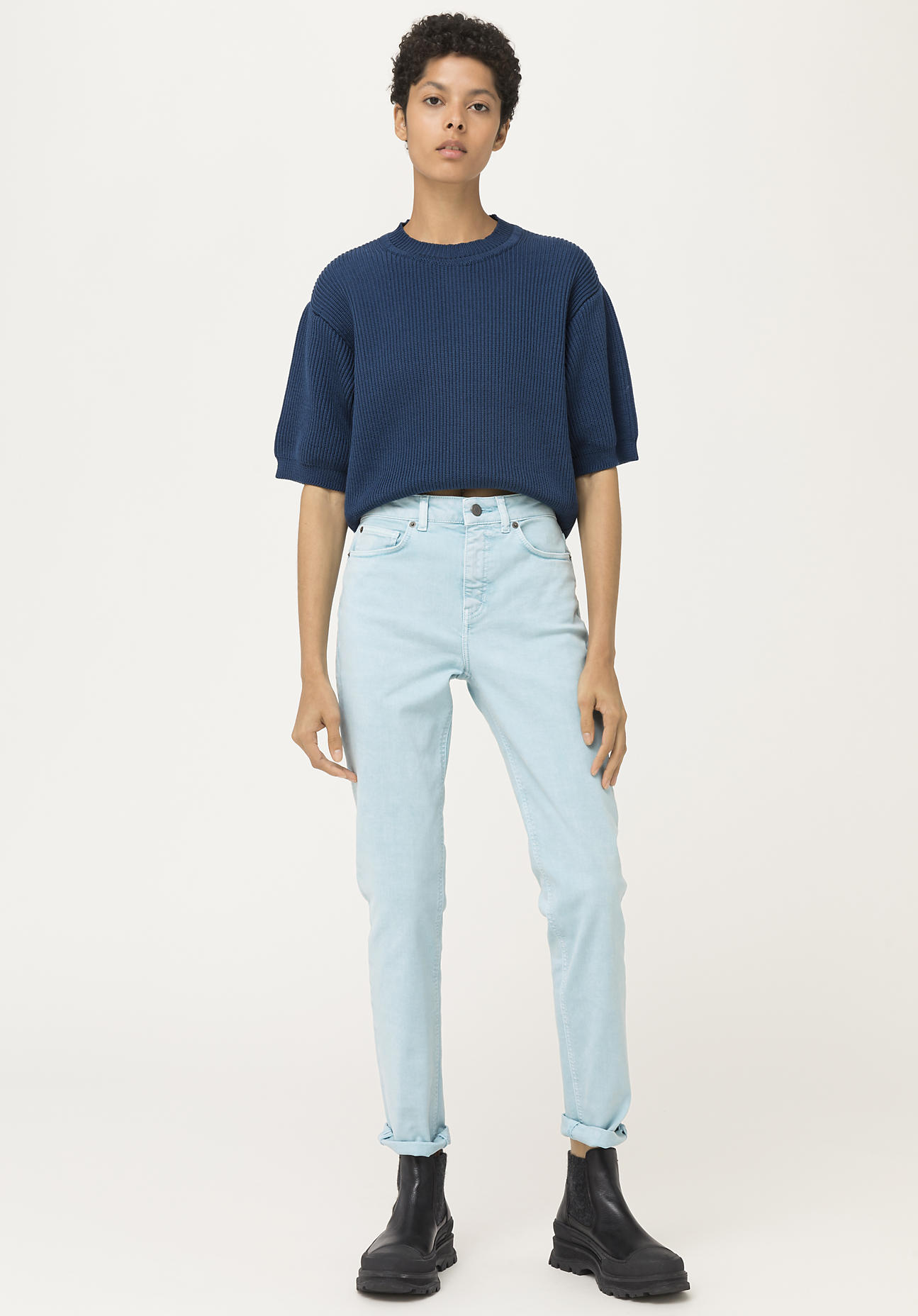 hessnatur Damen Jeans High Rise Slim Fit aus Bio-Denim – blau – Größe 26/32