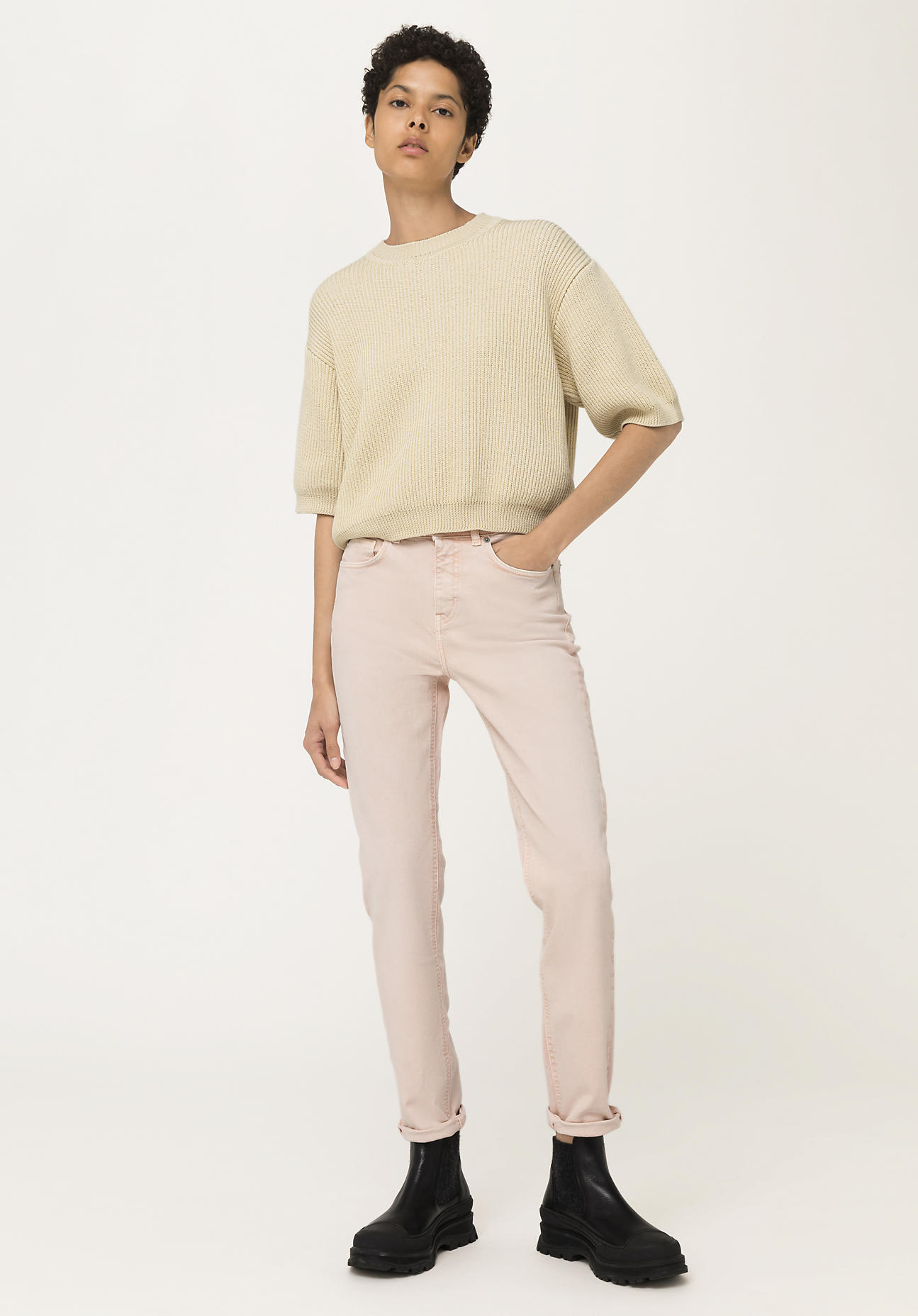 hessnatur Damen Jeans High Rise Slim Fit aus Bio-Denim – rosa – Größe 26/32