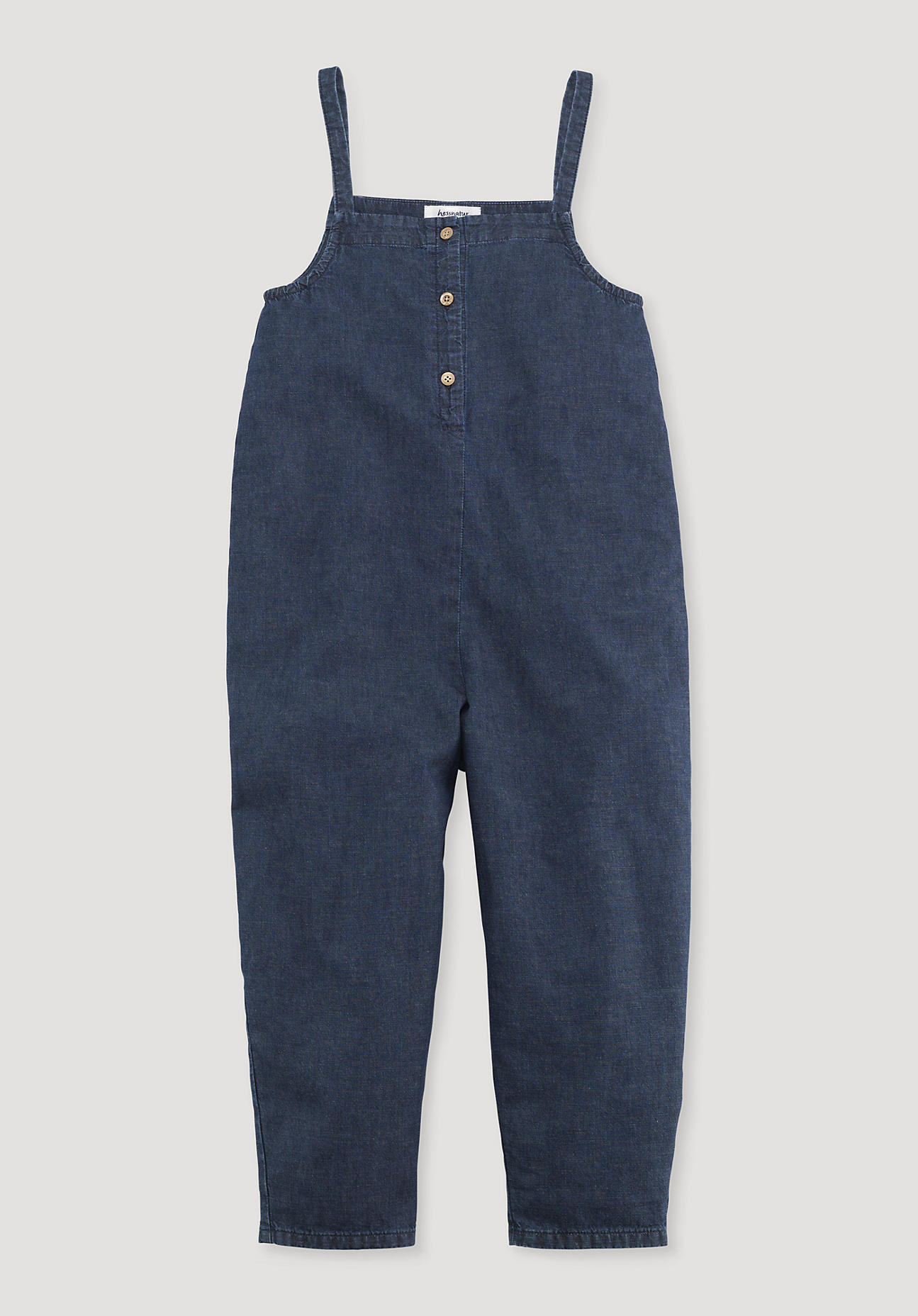 hessnatur Kinder Jeans-Overall aus Bio-Baumwolle mit Leinen - blau Größe 158/164
