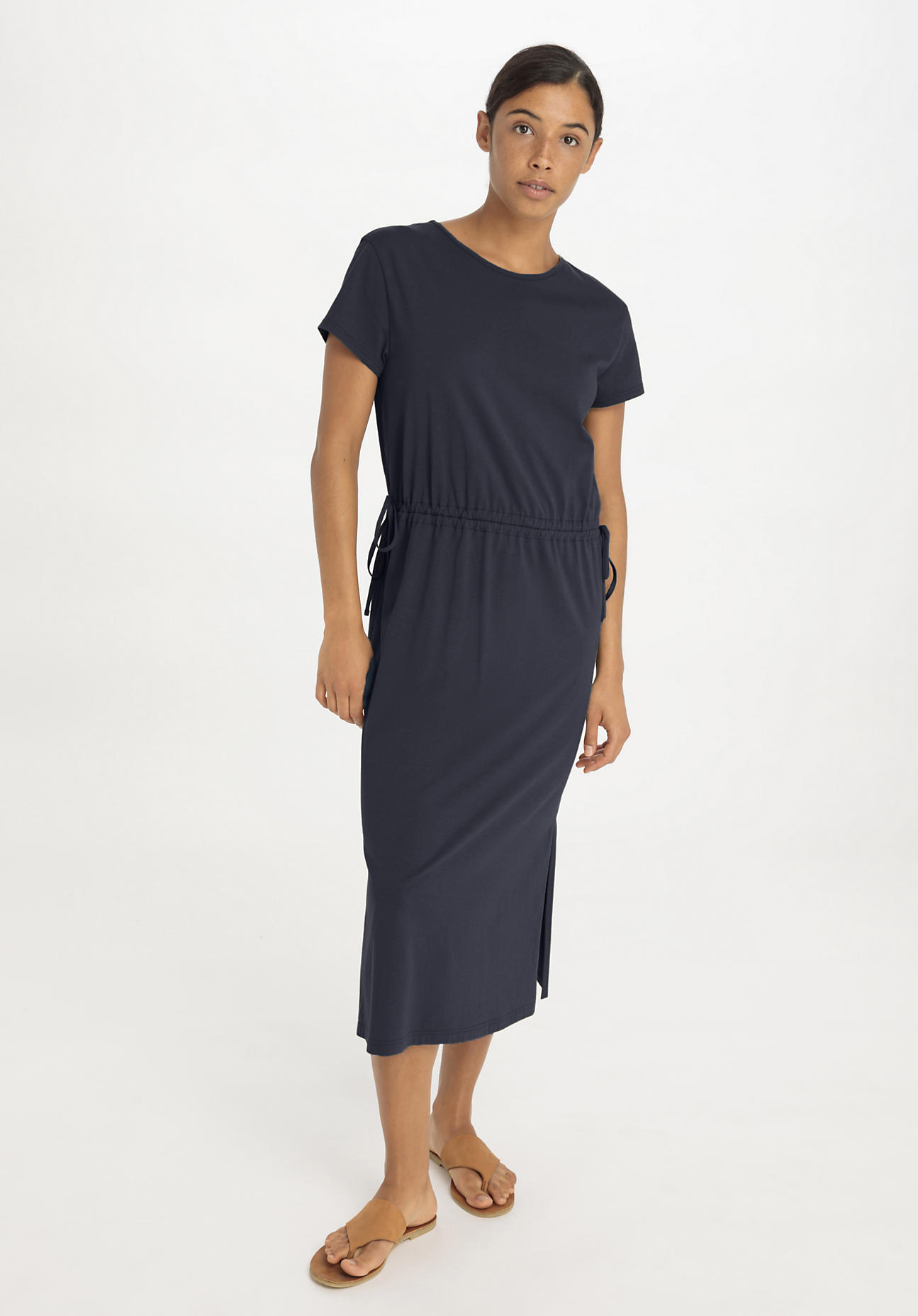 hessnatur Damen Jersey Kleid Midi Regular aus Bio-Baumwolle mit TENCEL™ Lyocell - blau Größe 38