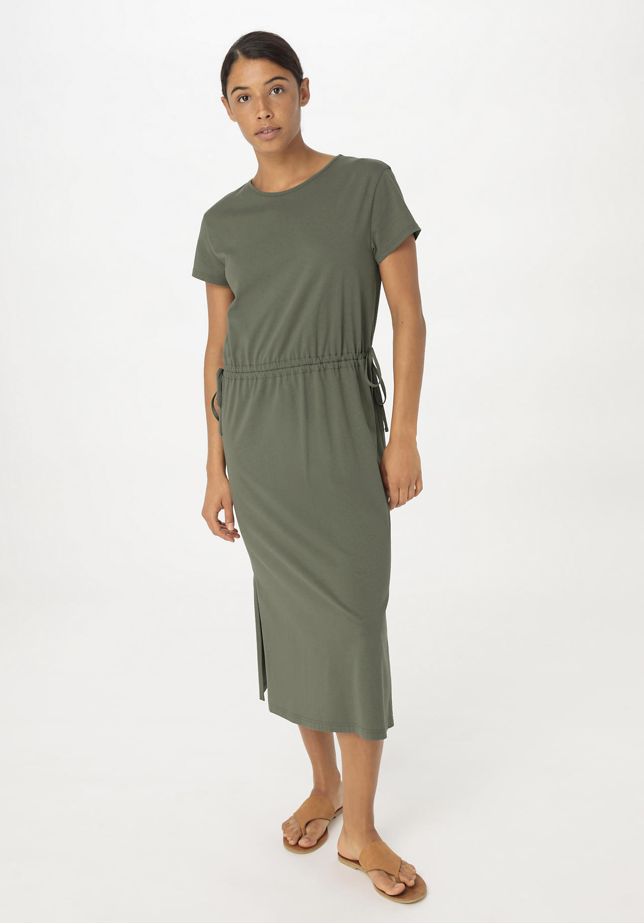 hessnatur Damen Jersey Kleid Midi Regular aus Bio-Baumwolle - grün Größe 48