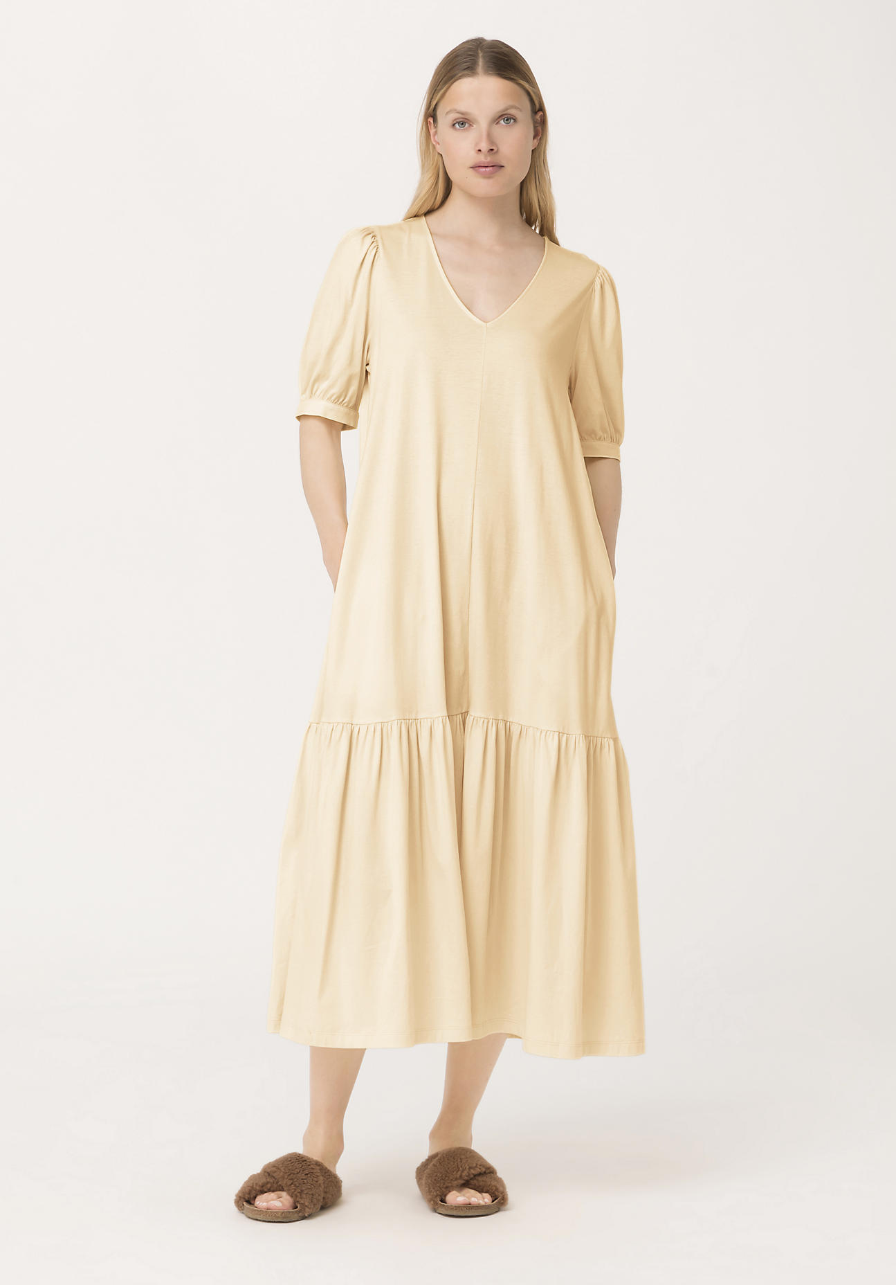 hessnatur Damen Jerseykleid aus Bio-Baumwolle - gelb - Größe 36