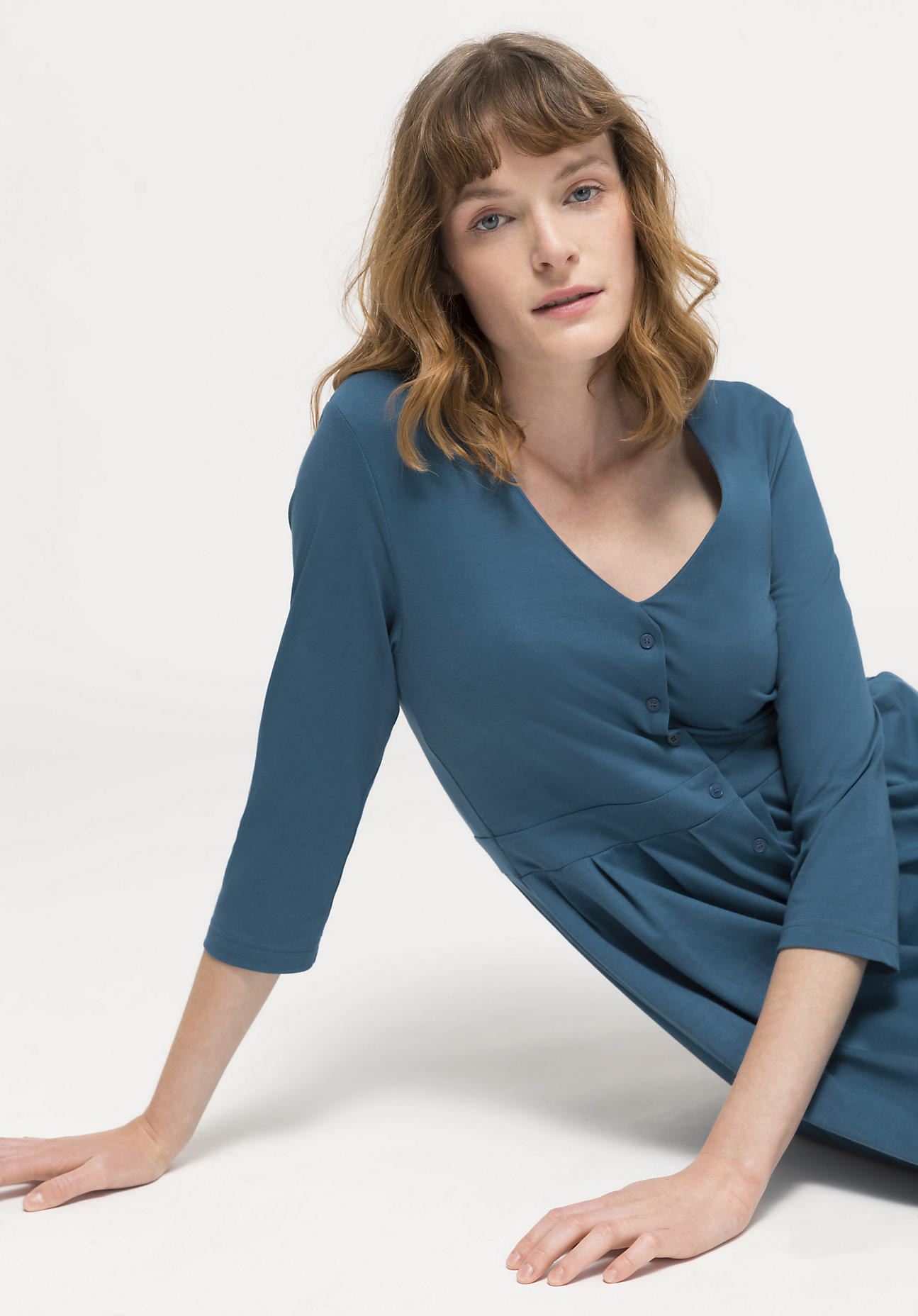 hessnatur Damen Jerseykleid aus Pima-Bio-Baumwolle - blau Größe 44