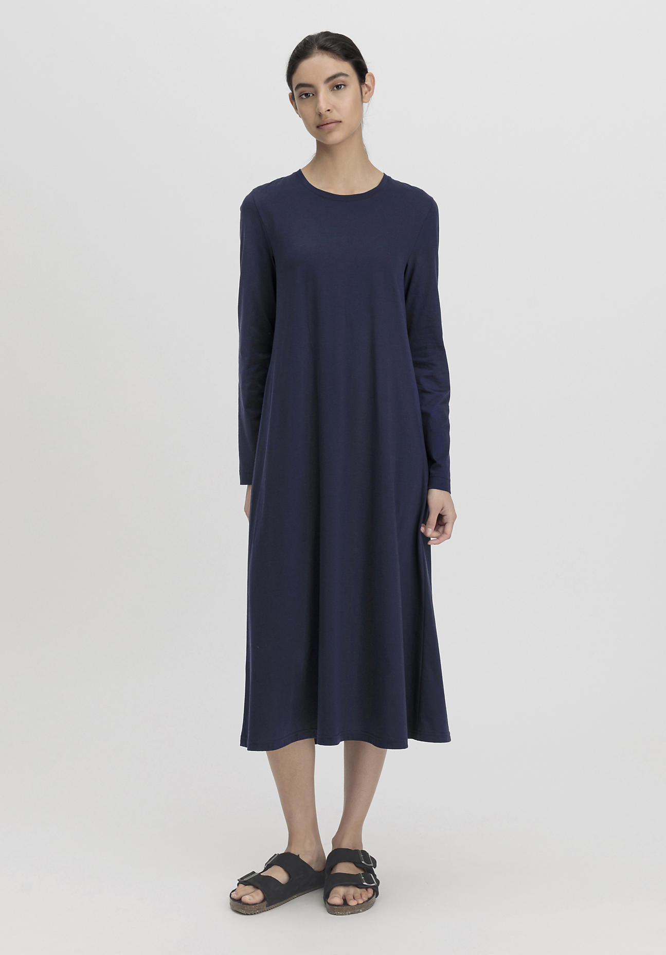 hessnatur Damen Langarm Nachthemd Regular PURE COTTON - blau Größe 36
