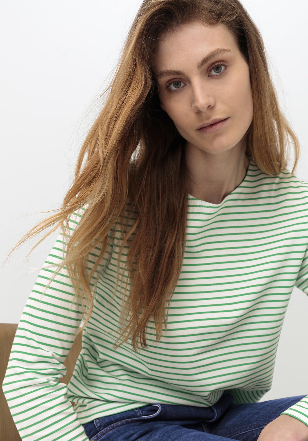 hessnatur Damen Langarm-Ringelshirt aus Bio-Baumwolle – grün – Größe 34