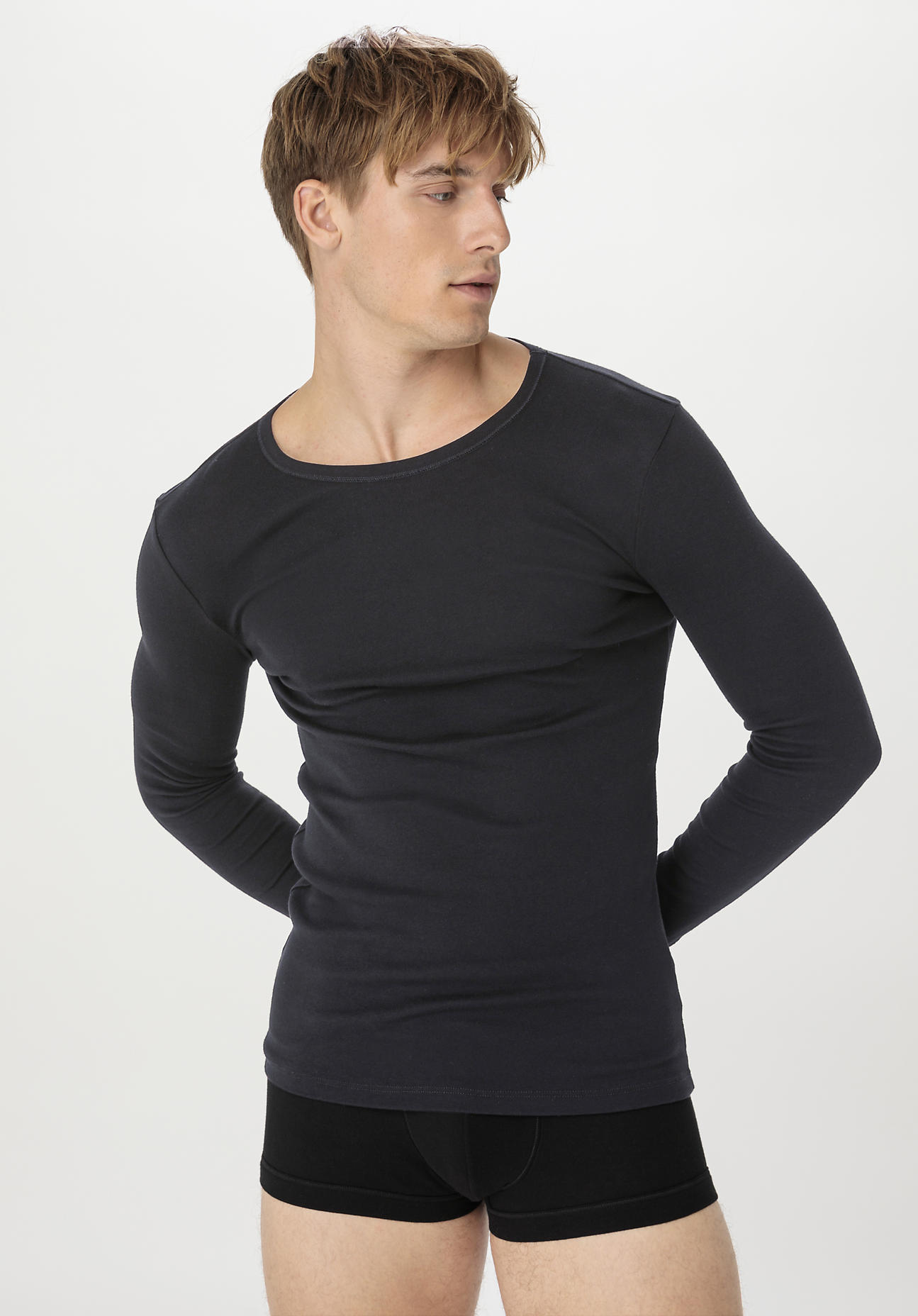 hessnatur Herren Langarm-Shirt aus Bio-Baumwolle, 2er-Pack - schwarz - Größe 6