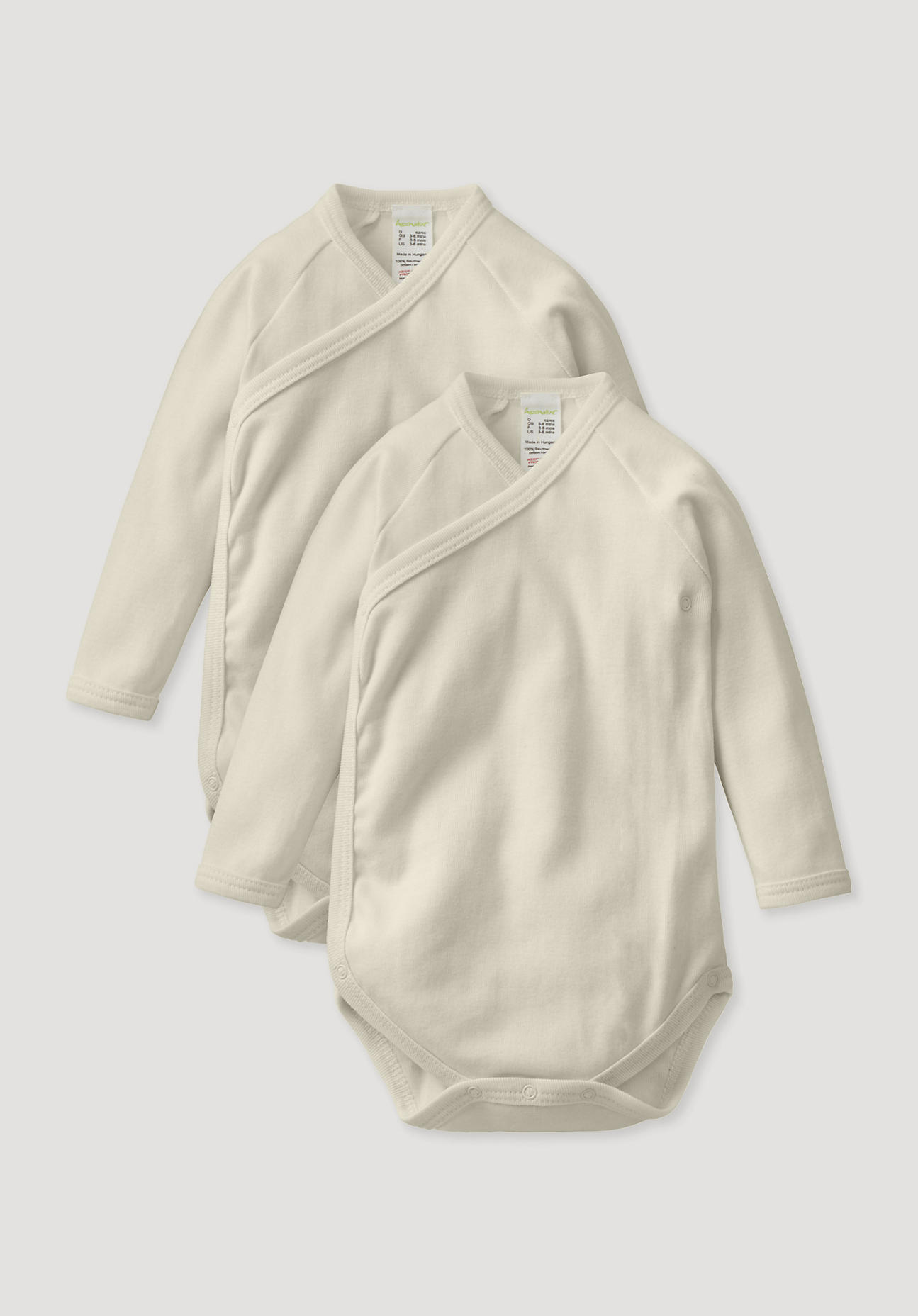 hessnatur Baby Langarm Wickelbody Slim 2er-Set aus Bio-Baumwolle - naturfarben Grösse50/56