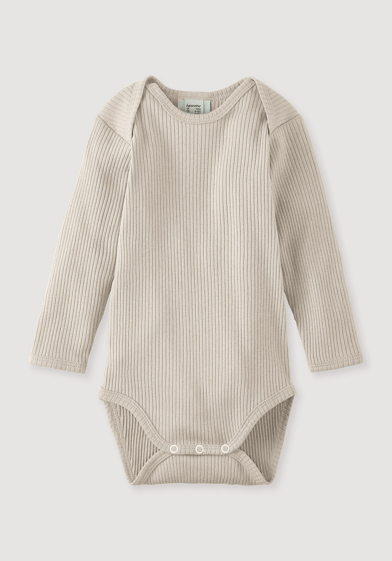 hessnatur Baby Langarmbody Slim aus Bio-Baumwolle mit Bio-Merinowolle - düne Größe 74/80