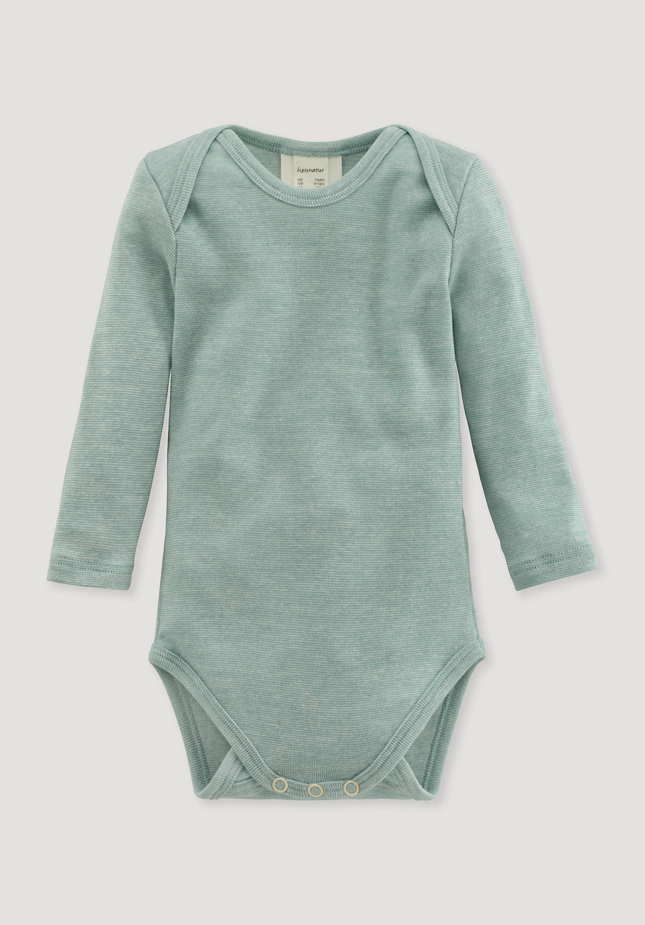 hessnatur Baby Langarmbody Slim aus Bio-Baumwolle mit Merinowolle und Seide - grün Größe 62/68