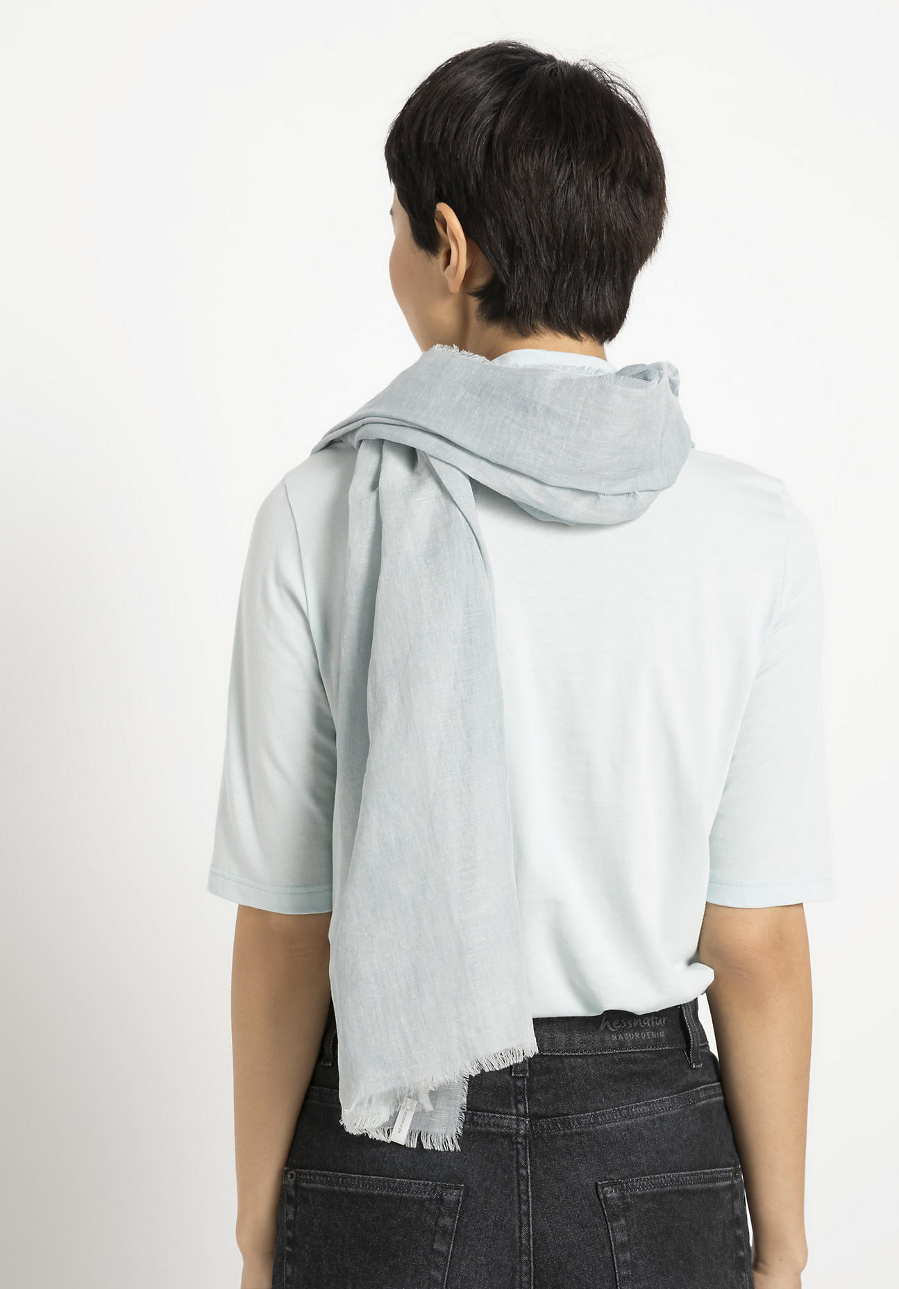 hessnatur Damen Limited by nature Web-Schal mit Leinen - blau Größe 70x200 cm