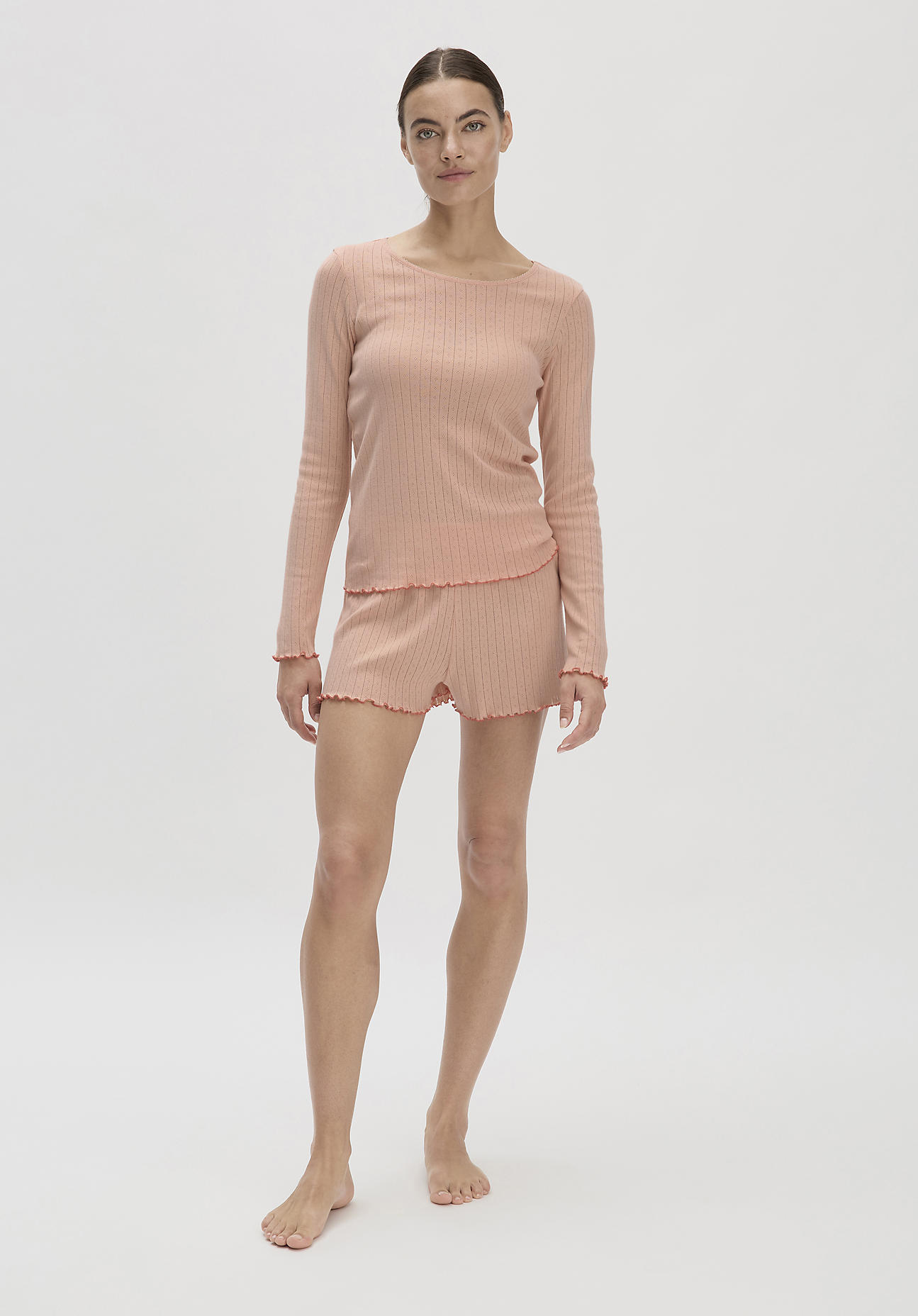 hessnatur Damen Lounge-Shirt Fitted PURE POINTELLE aus Bio-Baumwolle - rosa Größe 46