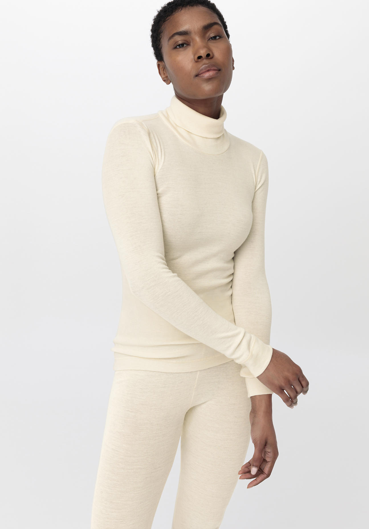 hessnatur Damen Merino Langarmshirt SILK & WARM TOUCH - natur Größe 46