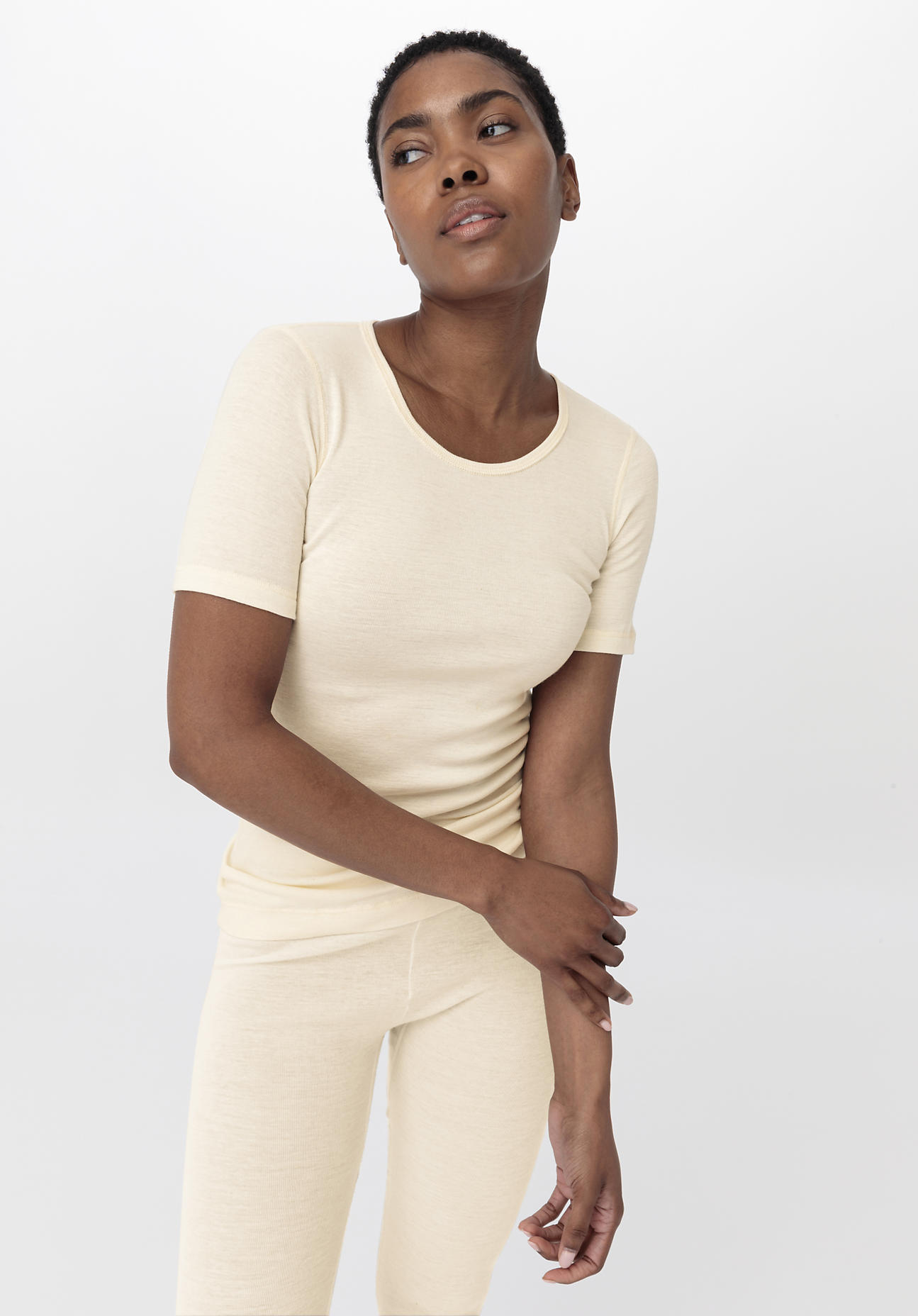 hessnatur Damen Merino T-Shirt SILK & WARM TOUCH - natur Größe 40