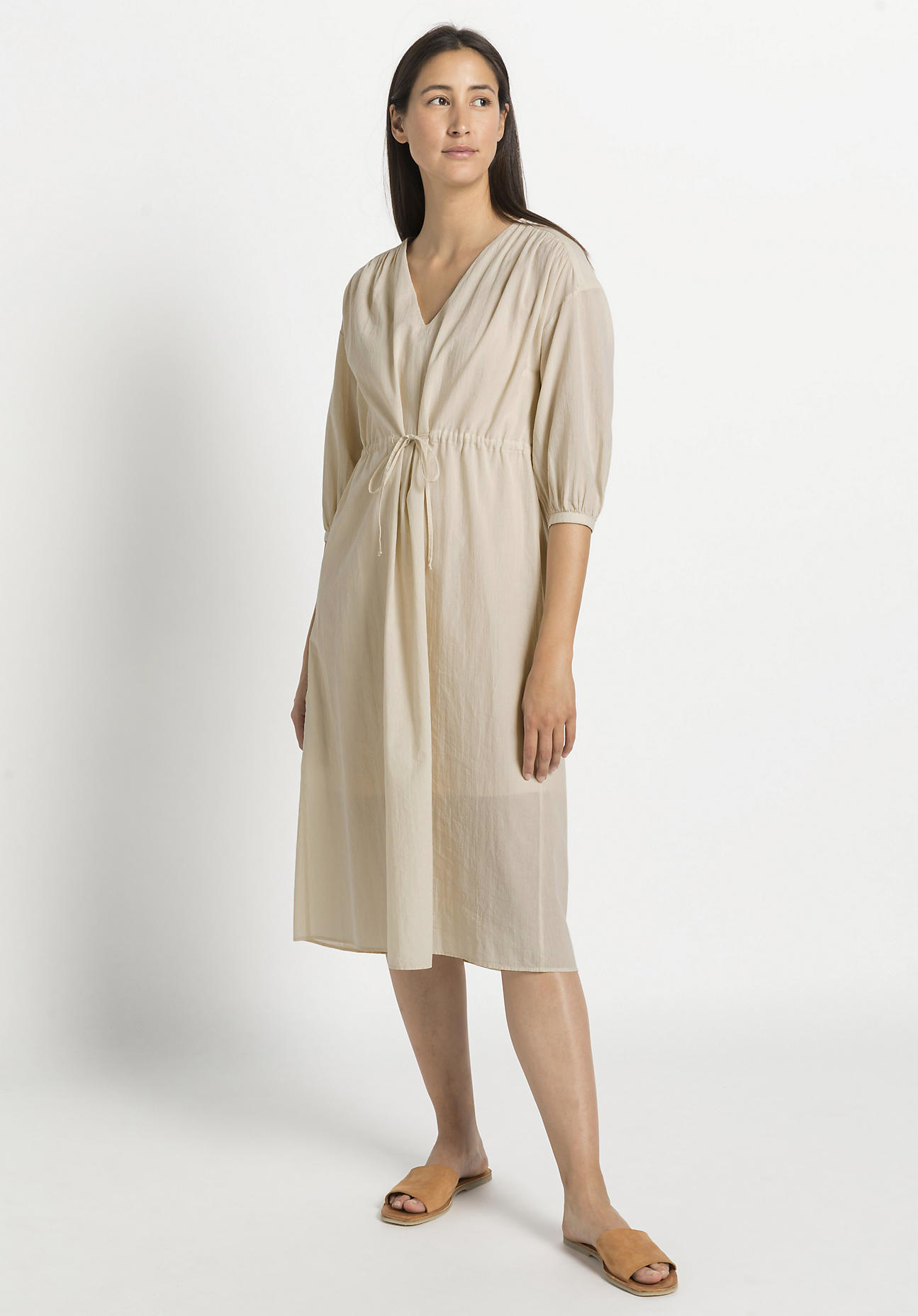 hessnatur Damen Midikleid aus Bio-Baumwolle - beige Größe L