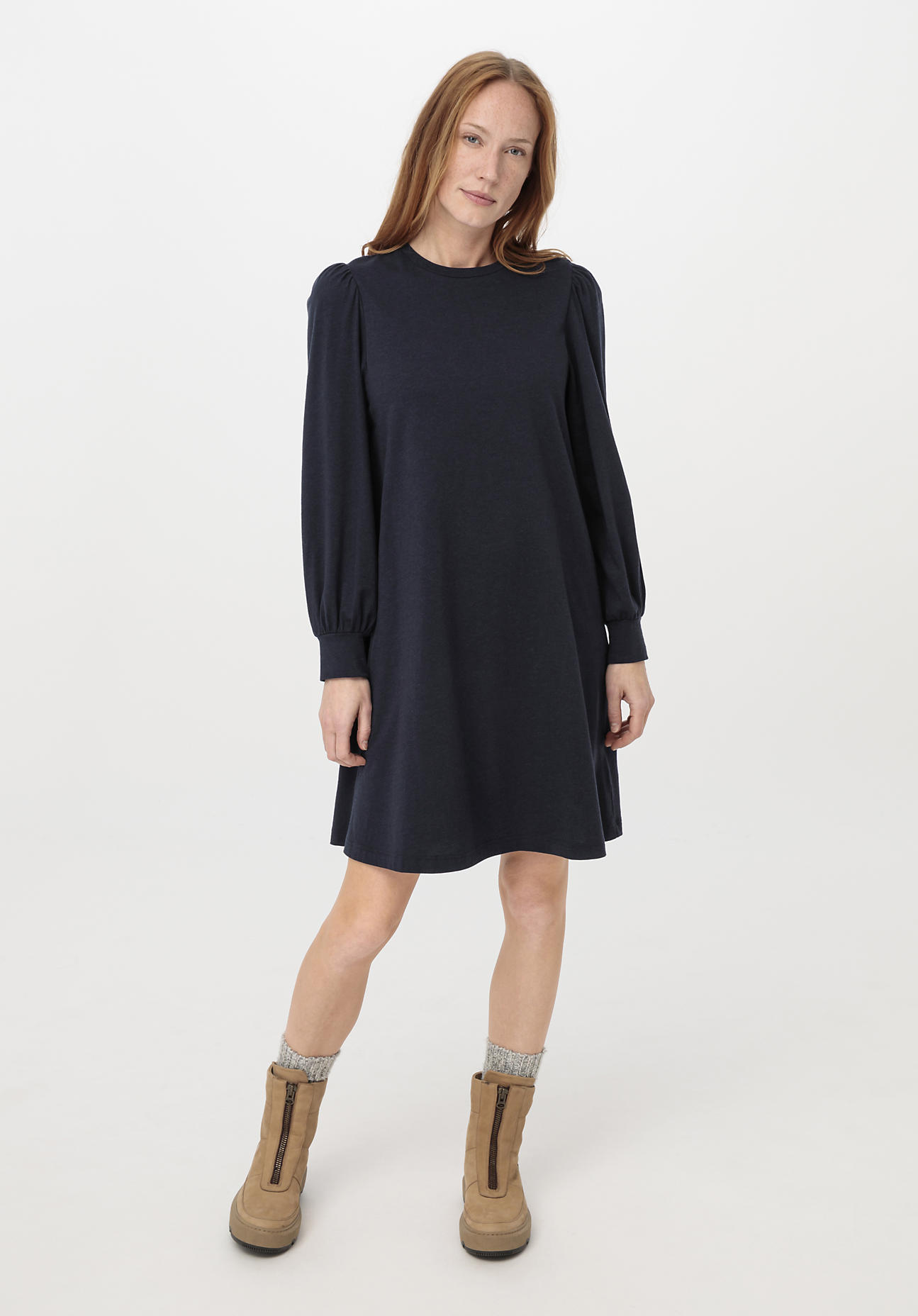 hessnatur Damen Mini-Kleid aus Bio-Baumwolle mit Bio-Merinowolle - blau - Größe 38