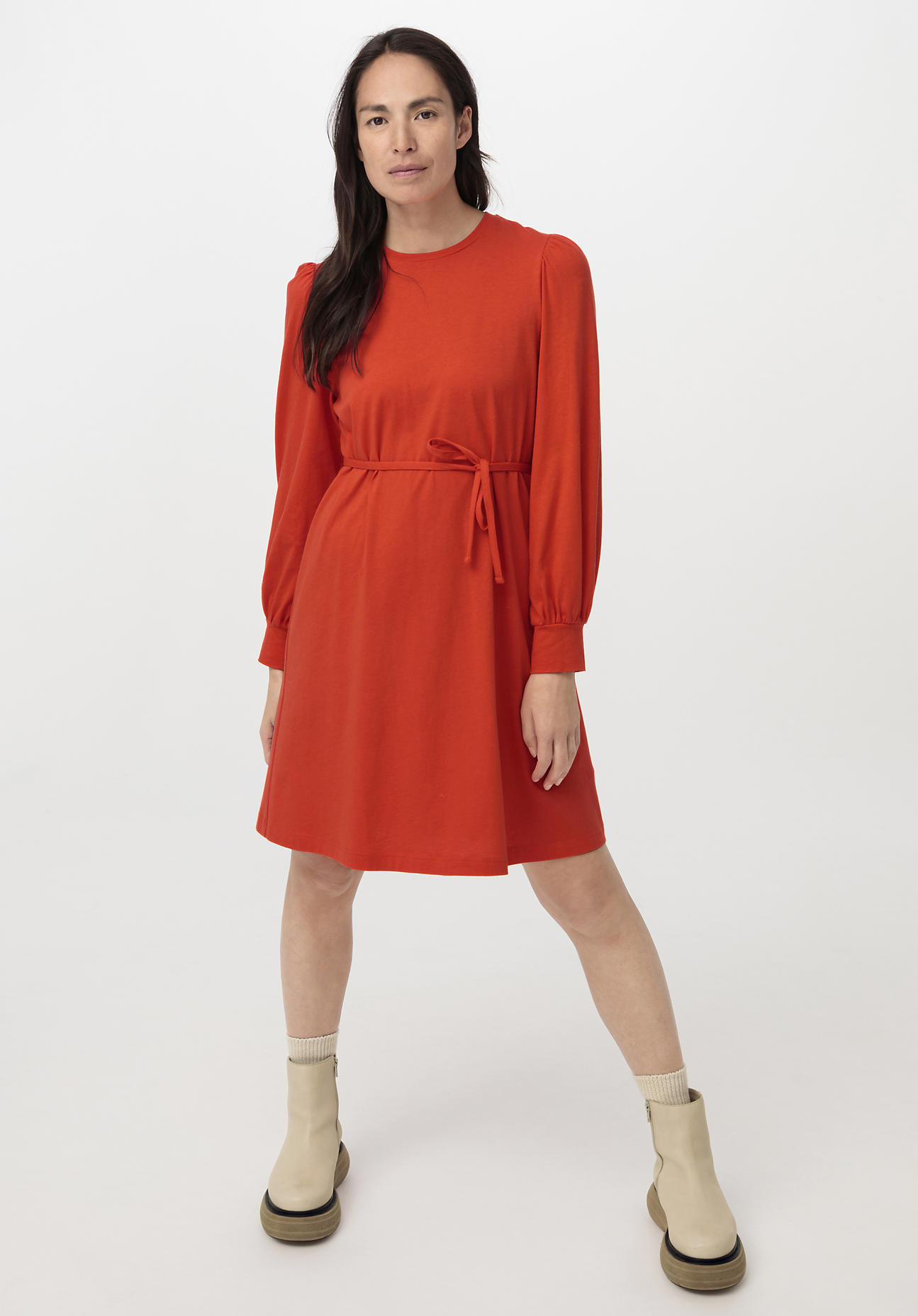 hessnatur Damen Mini-Kleid aus Bio-Baumwolle mit Bio-Merinowolle - orange - Größe 48