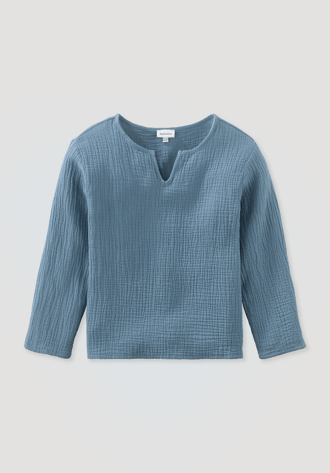 hessnatur Kinder Musselin-Hemd aus Bio-Baumwolle - blau Größe 158/164