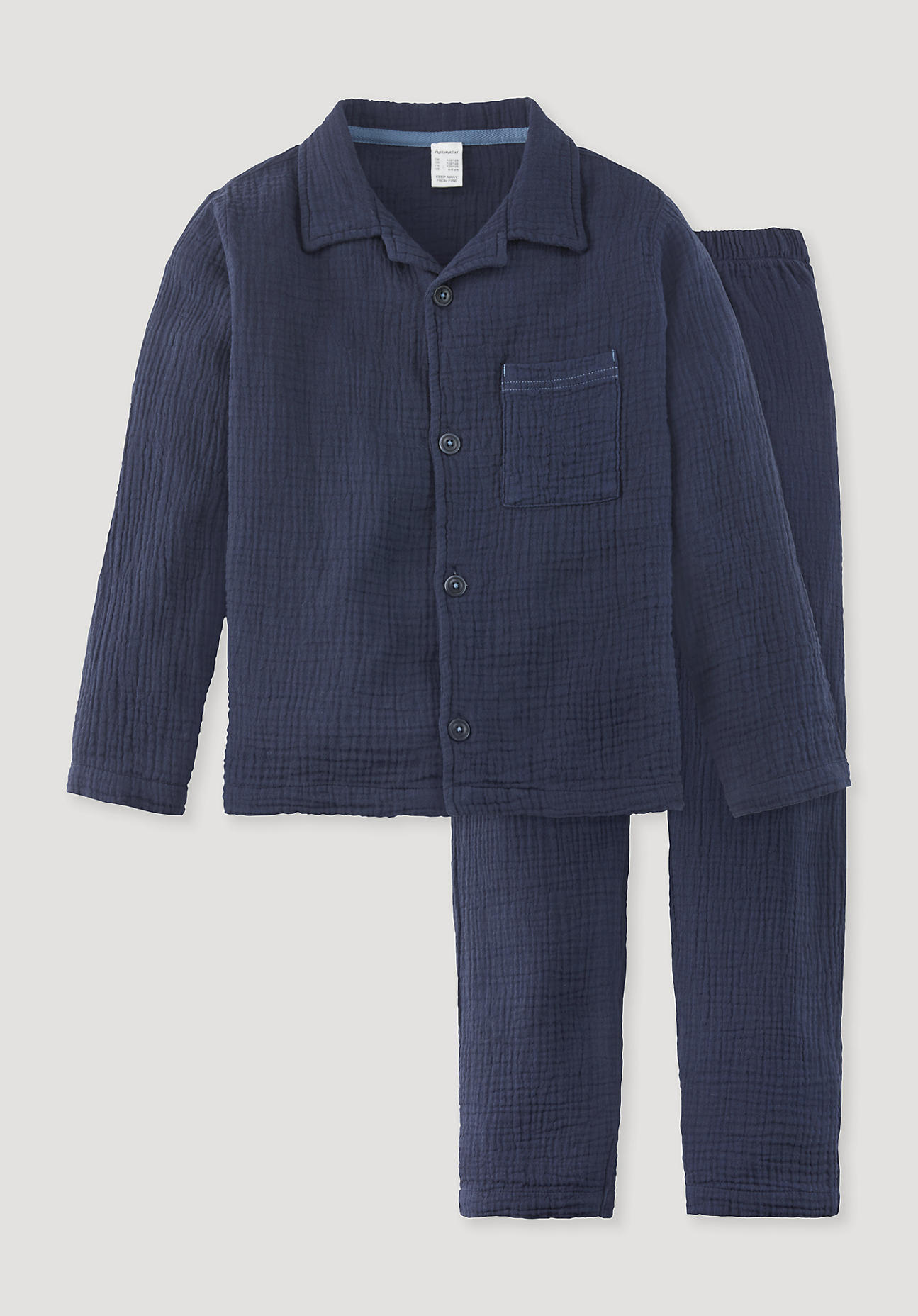 hessnatur Kinder  Musselin-Pyjama aus Bio-Baumwolle - blau - Größe 122/128
