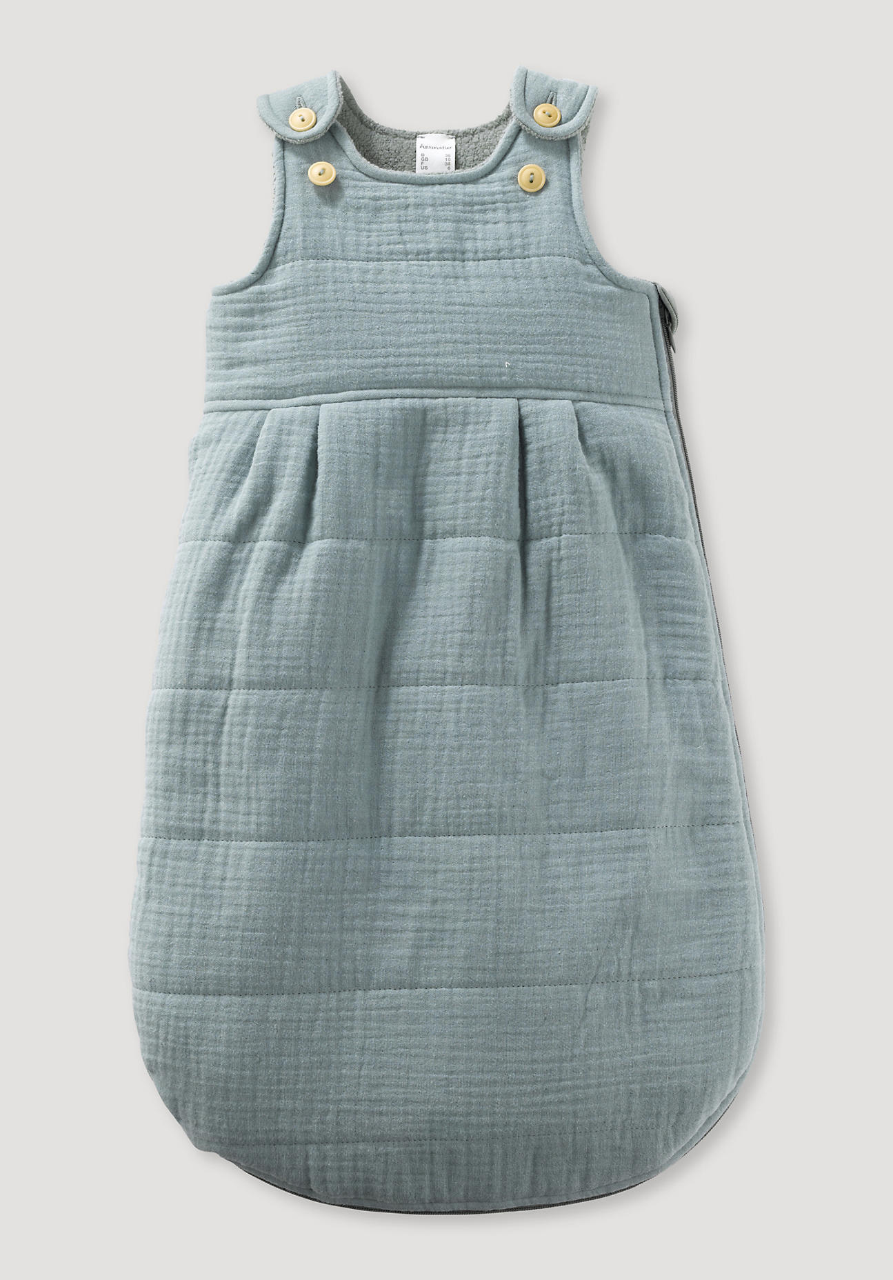 hessnatur Baby Musselin Schlafsack aus Bio-Baumwolle mit Wollwattierung – grün – Größe 90 cm