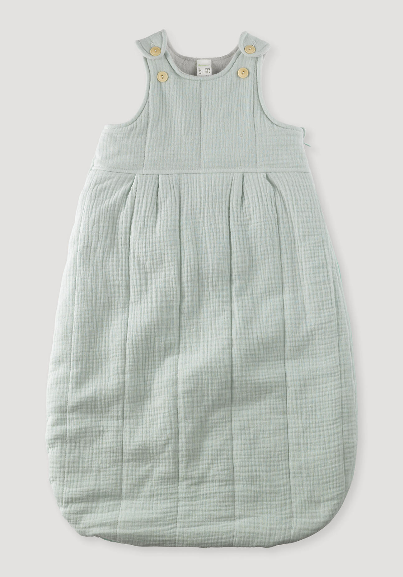 hessnatur Baby Musselin-Schlafsack aus Bio-Baumwolle mit Wollwattierung – grün – Größe 90 cm