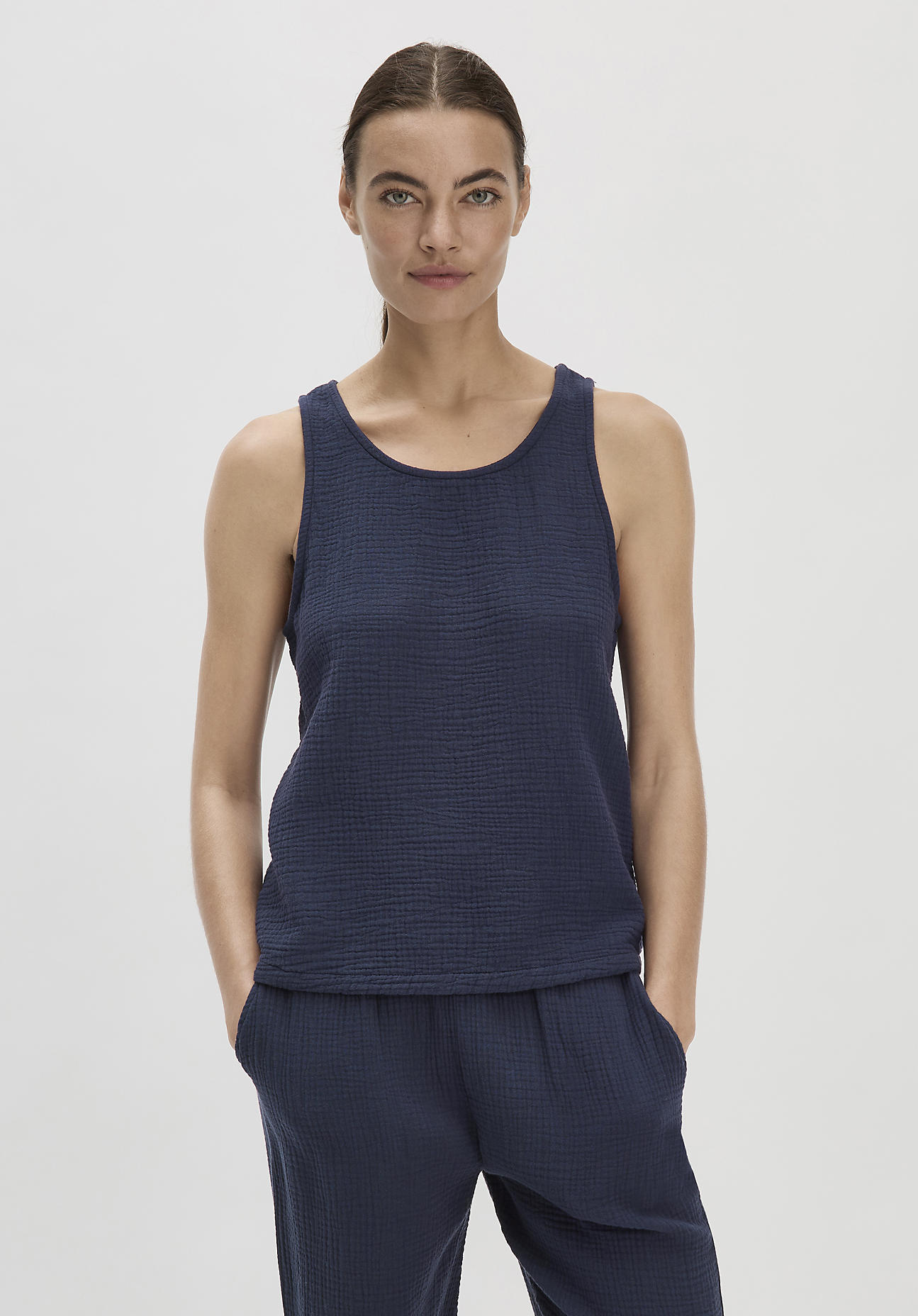 hessnatur Damen Musselin Top Regular PURE COMFORT aus Bio-Baumwolle - blau Größe 48