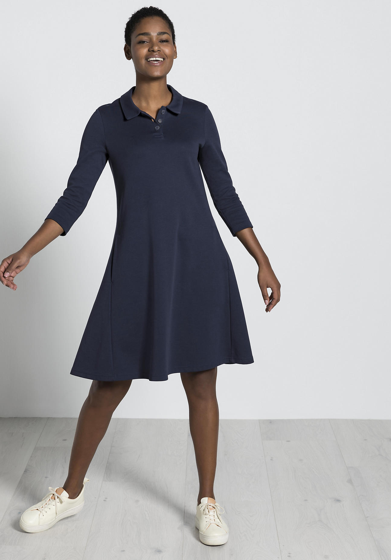 hessnatur Damen Polo-Kleid aus Bio-Baumwolle - blau Größe 36