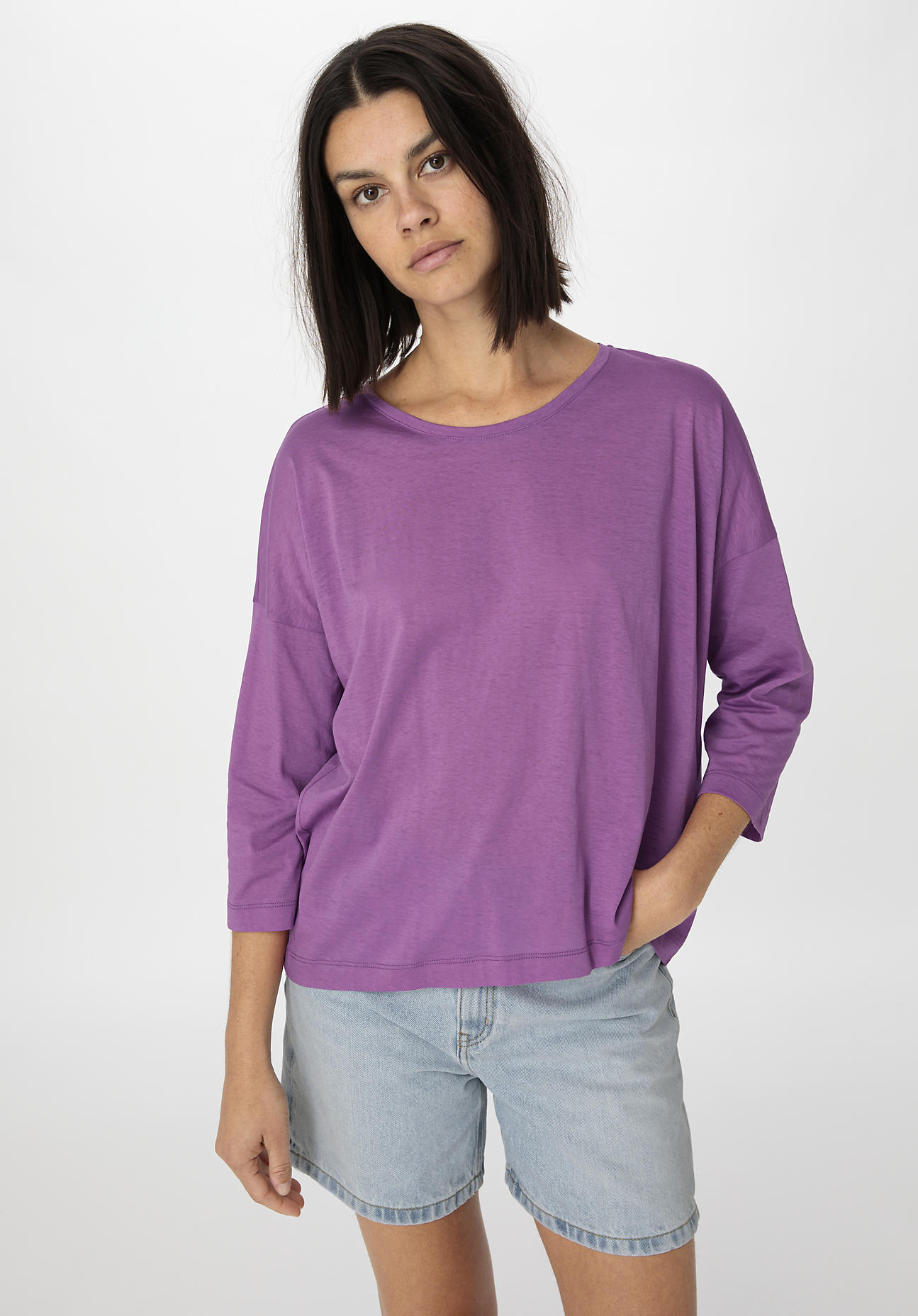 hessnatur Damen Premium Light Shirt Oversized aus Bio-Baumwolle - lila - Größe XS